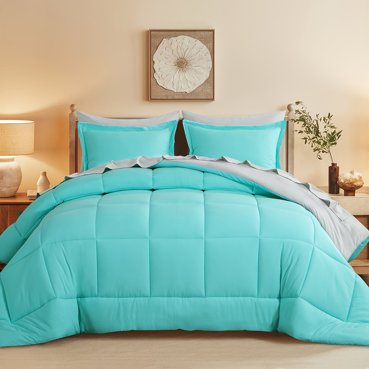 7pcs Ultra-Soft Bed In A Bag, Down Alternative Bedding Sets with All Season Quilted Comforter, Flat Sheet, Fitted Sheet, Pillowcases - Gifts for The Family And Friends, RUIKASI, Machine Washable, Polyester 100, Acrylic 15, Sa
