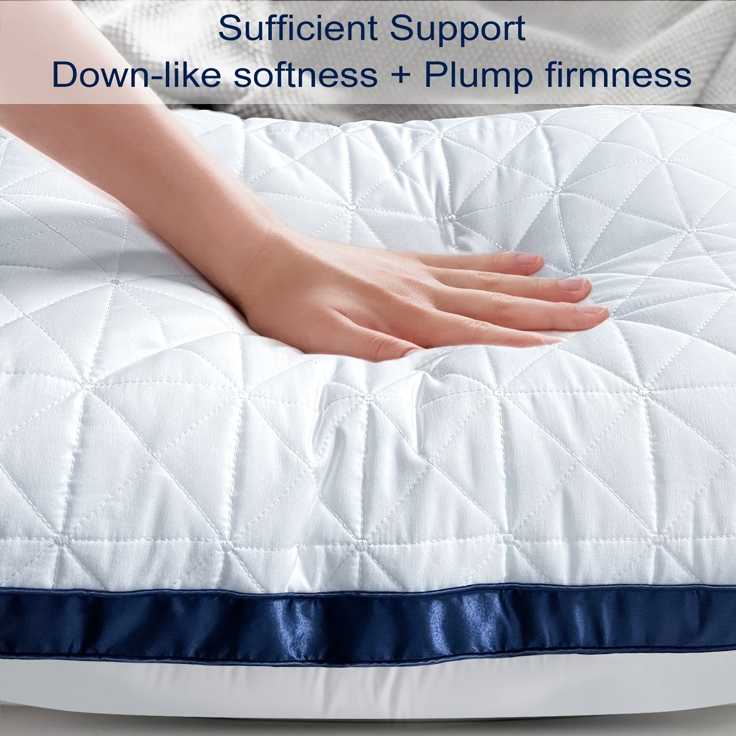 2-Pack Luxury Cooling Bed Pillows - Breathable Down Alternative Gusseted Supportive Pillows with White & Navy Blue Elegant Pattern, Soft Fiber Fill, Machine Washable - Hotel & Home Bedding for Side/Back/Stomach Sleepers, All-