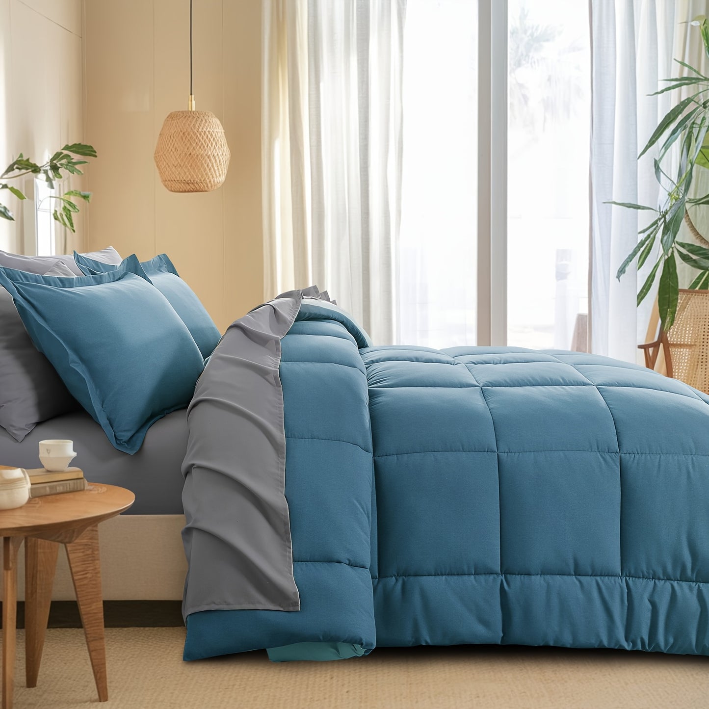 7pcs Ultra-Soft Bed In A Bag, Down Alternative Bedding Sets with All Season Quilted Comforter, Flat Sheet, Fitted Sheet, Pillowcases - Gifts for The Family And Friends, RUIKASI, Machine Washable, Polyester 100, Acrylic 15, Sa