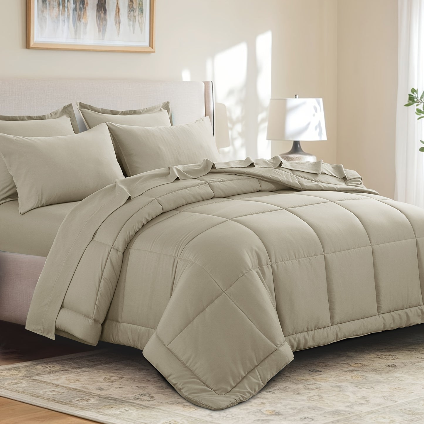 7pcs Ultra-Soft Bed In A Bag, Down Alternative Bedding Sets with All Season Quilted Comforter, Flat Sheet, Fitted Sheet, Pillowcases - Gifts for The Family And Friends, RUIKASI, Machine Washable, Polyester 100, Acrylic 15, Sa