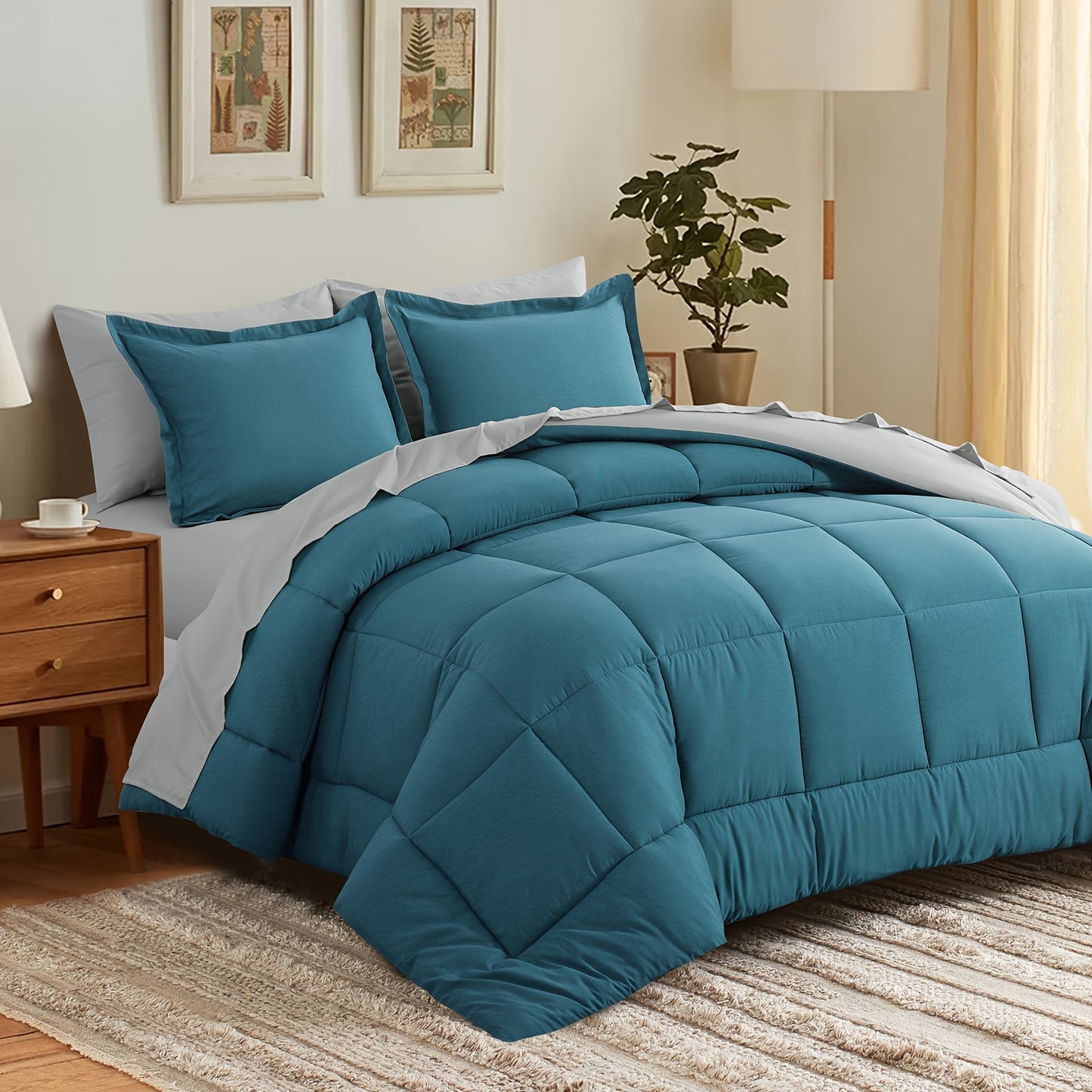 7pcs Ultra-Soft Bed In A Bag, Down Alternative Bedding Sets with All Season Quilted Comforter, Flat Sheet, Fitted Sheet, Pillowcases - Gifts for The Family And Friends, RUIKASI, Machine Washable, Polyester 100, Acrylic 15, Sa