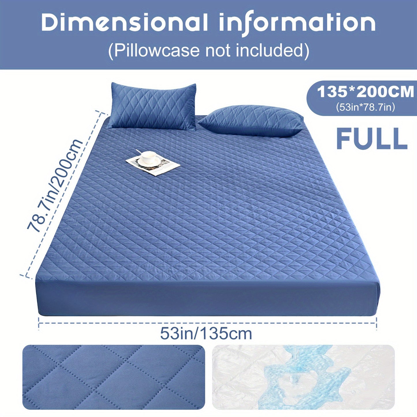 Waterproof Mattress Protector - Super Soft Quilted Polyester, Gray Satin Finish, Elastic Fit with Button Snap Closure, Machine Washable for Home & Hotel Use (Pillowcases Not Included), Comfortable Sleeping, Elegant Bedroom St