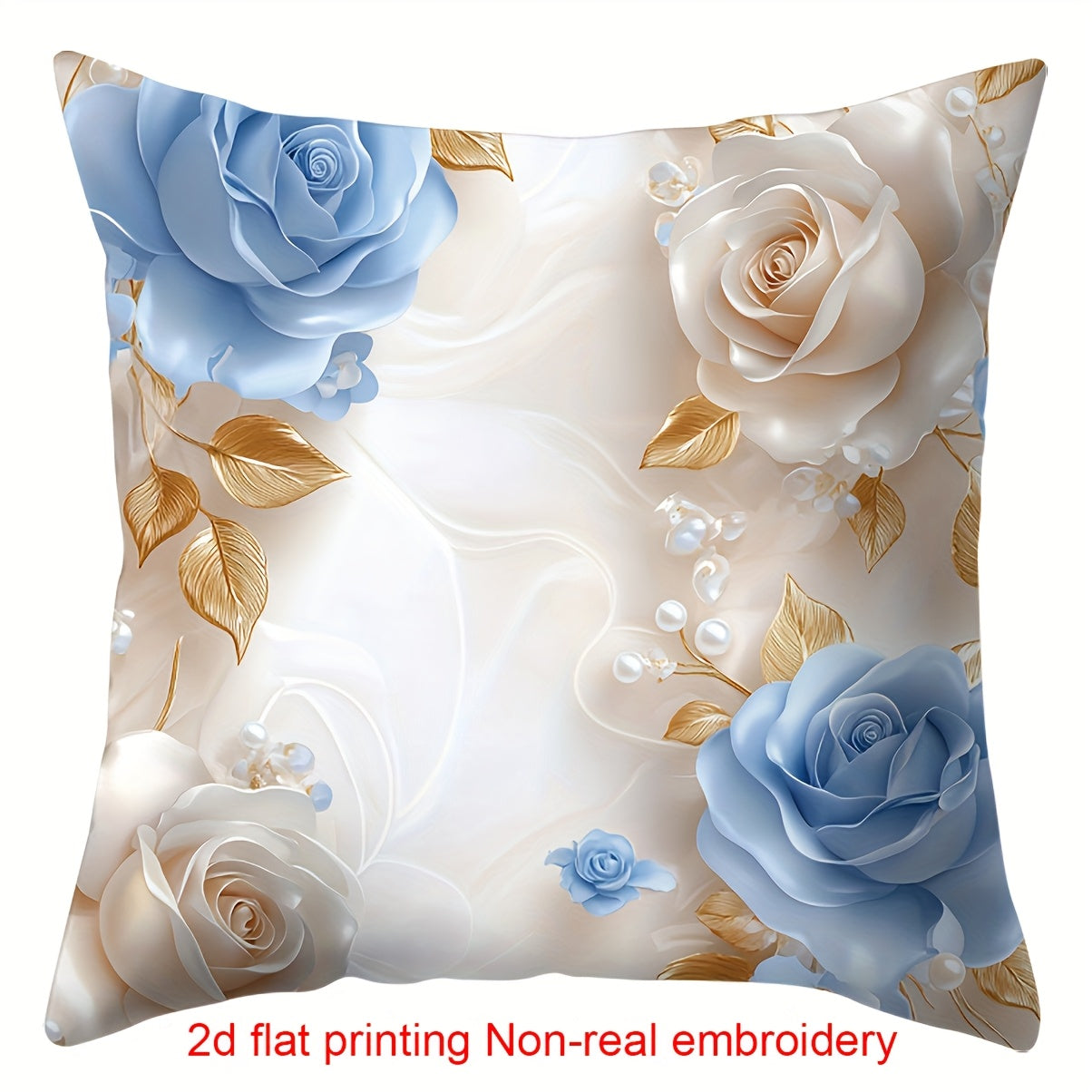 4pcs Bohemian Style Floral Print Zipper Pillowcases - 17.72" Polyester, Contemporary Geometric Patterns in Blue, White, and Golden, Perfect for Home Sofa and Bedroom Decor, Bedroom Decor | Floral Print Pillows | Durable Polye