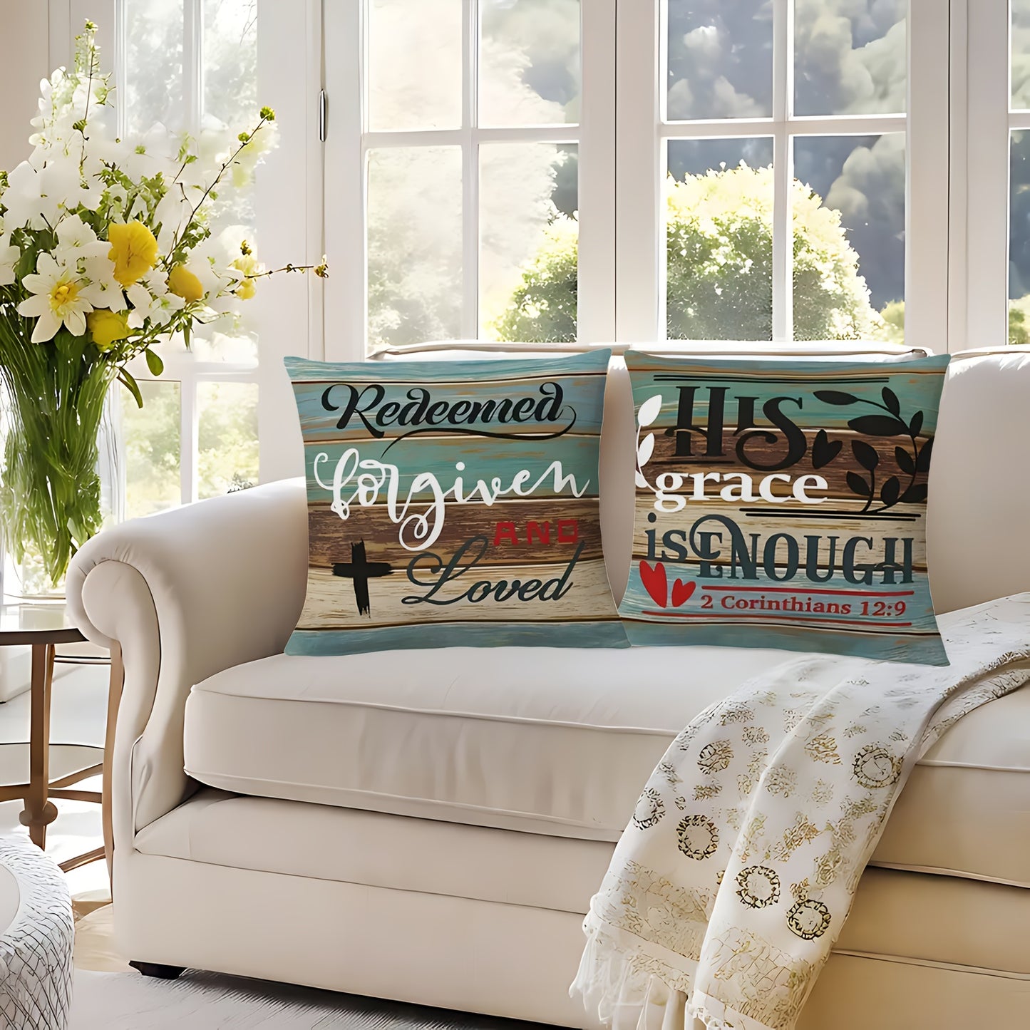 4pcs 17.7*17.7 Inches Modern Christian Faith Inspirational Scripture Pillow Covers - Printed With Zipper Closure, Pillow Cases For Sofa, Living Room, Bedroom, Office, Outdoor, Modern Farmhouse, Party Decoration & Home Decorat