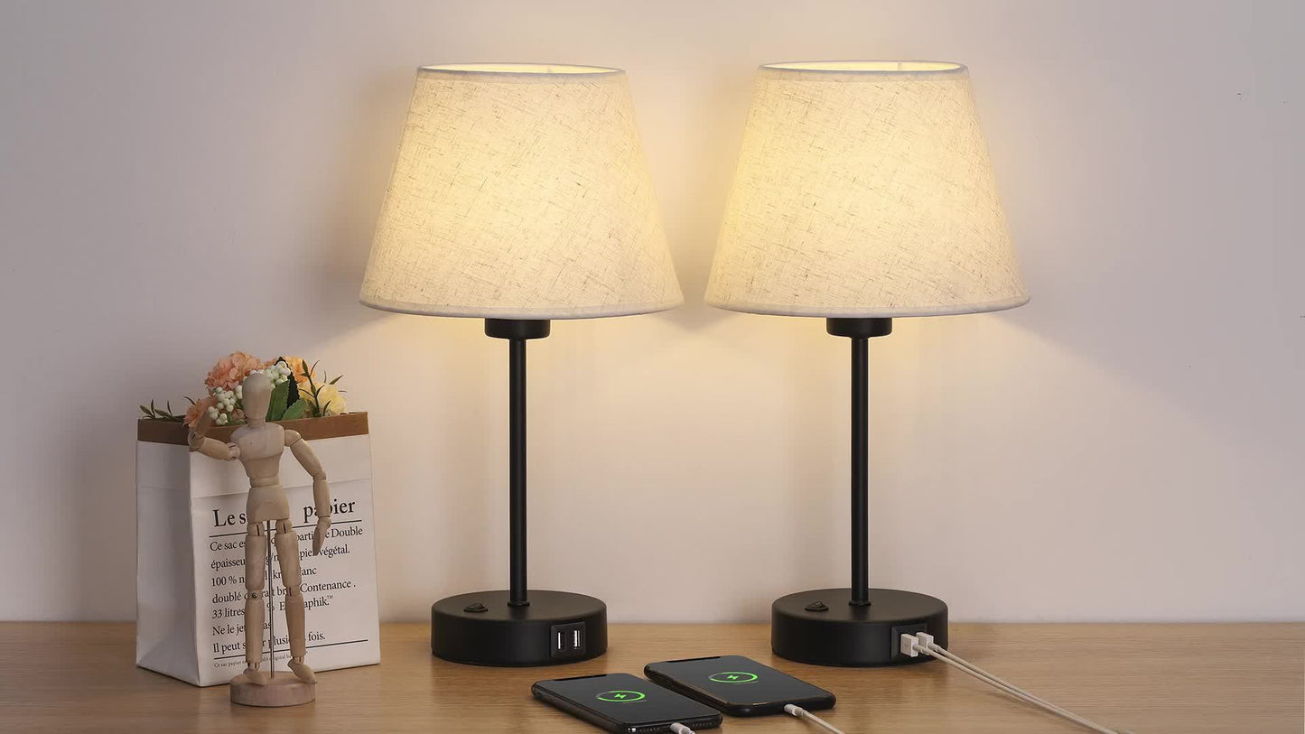 Table Lamps Set Of 2 with Dual USB Charging Ports, Modern Bedside Lamps Perfect for Bedroom, Living Room, Study Room