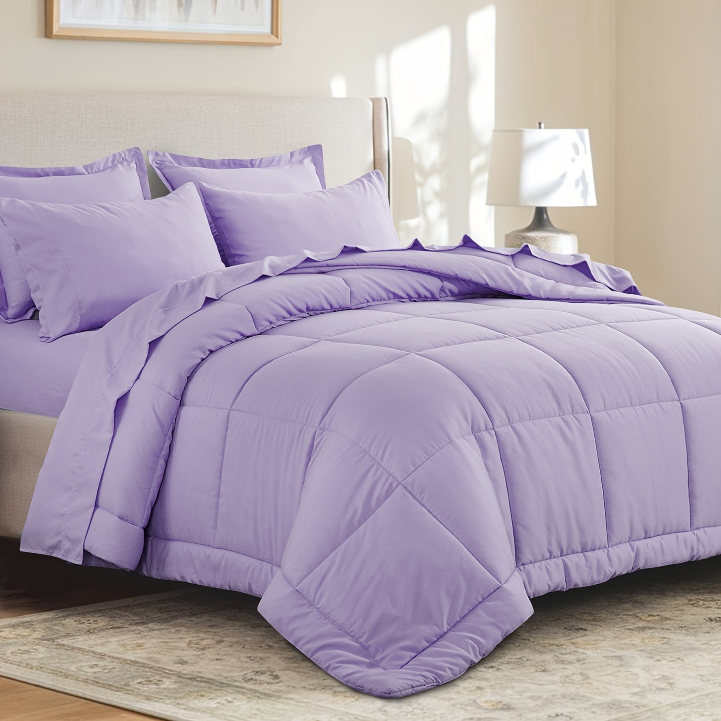 7pcs Ultra-Soft Bed In A Bag, Down Alternative Bedding Sets with All Season Quilted Comforter, Flat Sheet, Fitted Sheet, Pillowcases - Gifts for The Family And Friends, RUIKASI, Machine Washable, Polyester 100, Acrylic 15, Sa