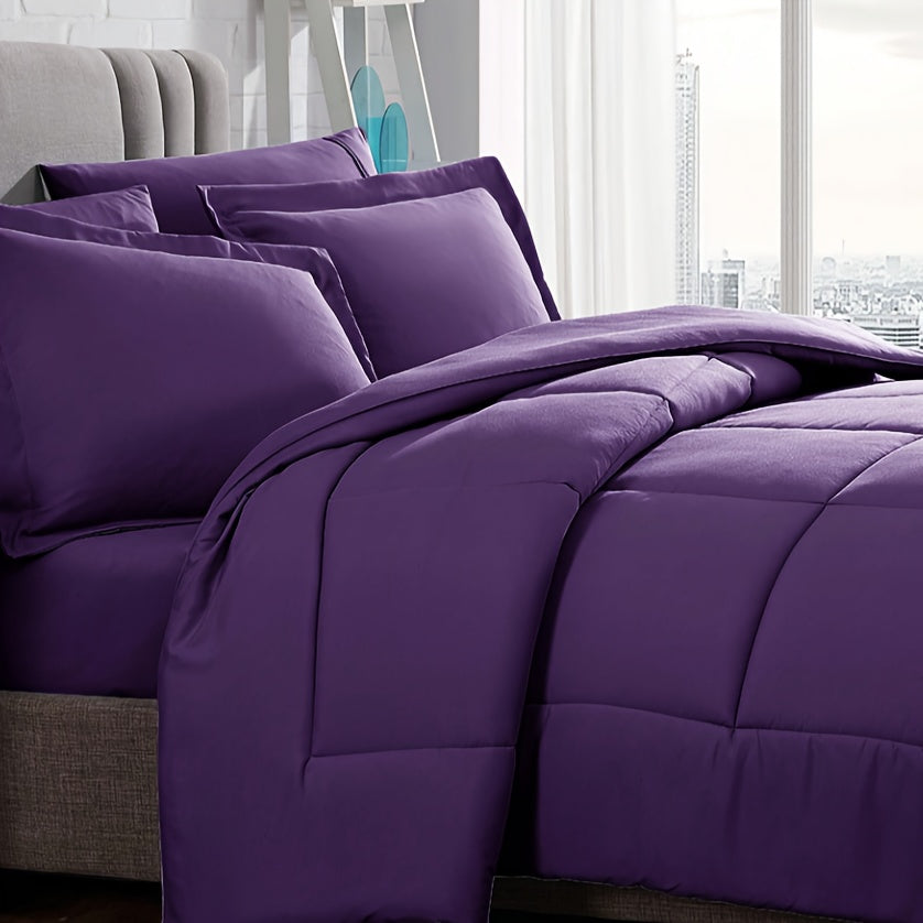 3pcs Solid Colour Checkered Comforter Set - Soft Microfiber, Lightweight, All-Season, Twin/Queen/King Size Bed In A Bag, Quilt Set with Breathable Fabric And Easy Care