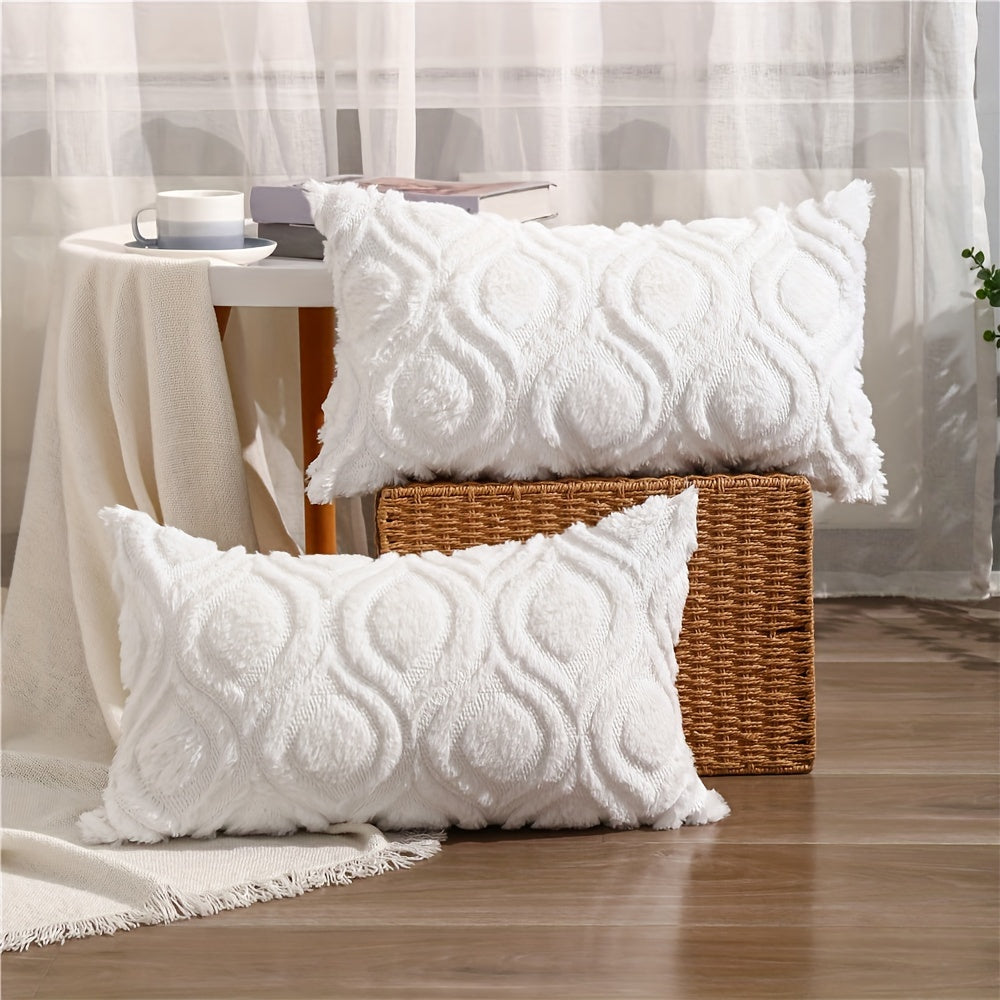 2pcs Boho Chic 18x18 Inch Throw Pillow Covers - Luxurious Soft Plush Faux Fleece with Geometric Quilted Pattern, Zip Closure - Machine Washable for Couch, Sofa, Bedroom Decor, Throw Pillows for Couch