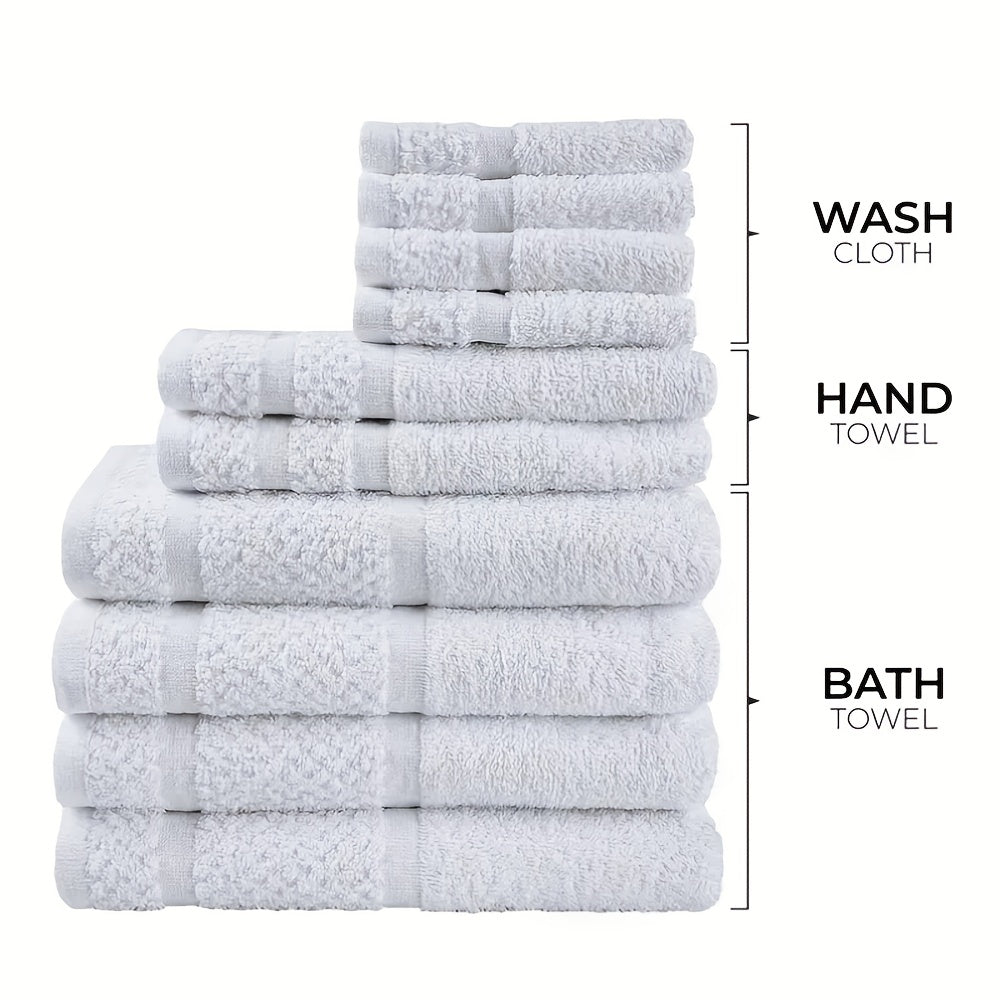 10pcs Bath Towel Set, 4pcs Bath Towels&2pcs Hand Towels&4pcs Washcloths, Solid Color, Cotton Towel, Absorbent, Quick-drying, Soft And Comfortable, Bathroom Supplies, Towels for Bathroom, Shower And Hotel, Bathroom Towel Sets,