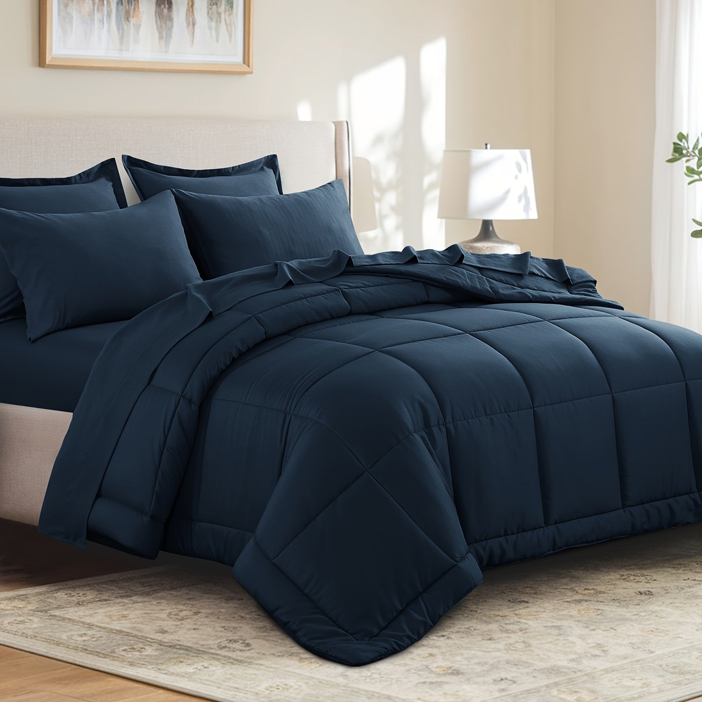 7pcs Ultra-Soft Bed In A Bag, Down Alternative Bedding Sets with All Season Quilted Comforter, Flat Sheet, Fitted Sheet, Pillowcases - Gifts for The Family And Friends, RUIKASI, Machine Washable, Polyester 100, Acrylic 15, Sa
