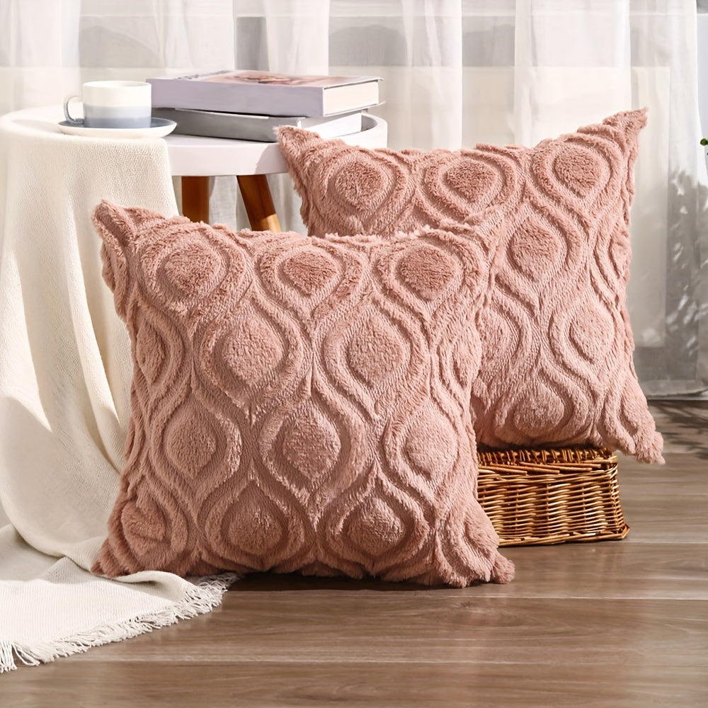2pcs Boho Chic 18x18 Inch Throw Pillow Covers - Luxurious Soft Plush Faux Fleece with Geometric Quilted Pattern, Zip Closure - Machine Washable for Couch, Sofa, Bedroom Decor, Throw Pillows for Couch