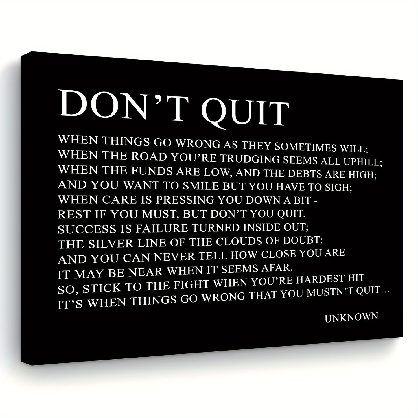 11.8x15.7 inches Wooden Framed Canvas Art Print - 1pc "Don't Quit" Motivational Quote Inspirational Wall Decor for Living Room, Bedroom, Office - Perfect Gift for Her or Him, Single's Party Decoration