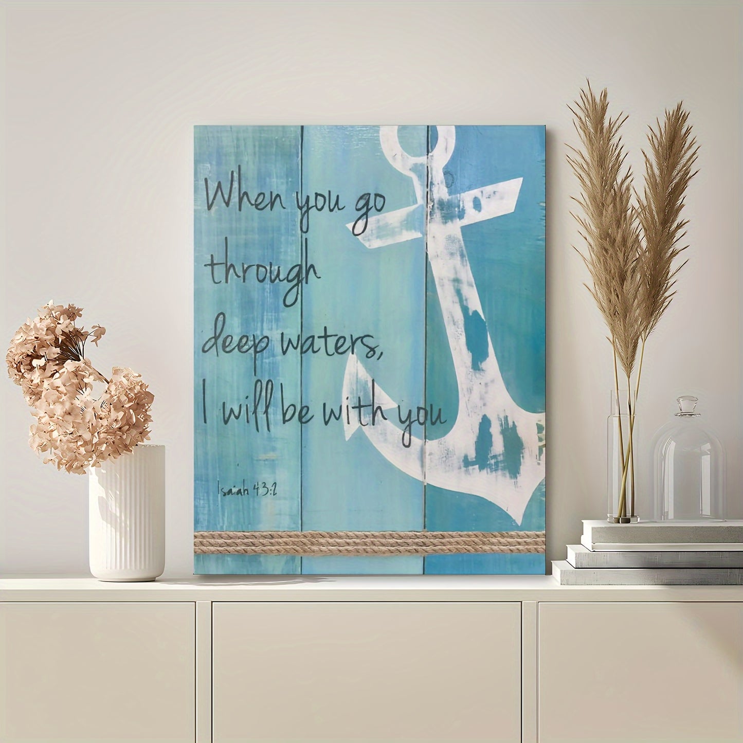 Nautical Anchor Bible Verse Canvas Wall Art - 1pc Wooden Frame Print for Living Room, Bedroom, Kitchen, Home & Office Decor, Inspirational Beach Theme Wall Decor for Single Party & Gift