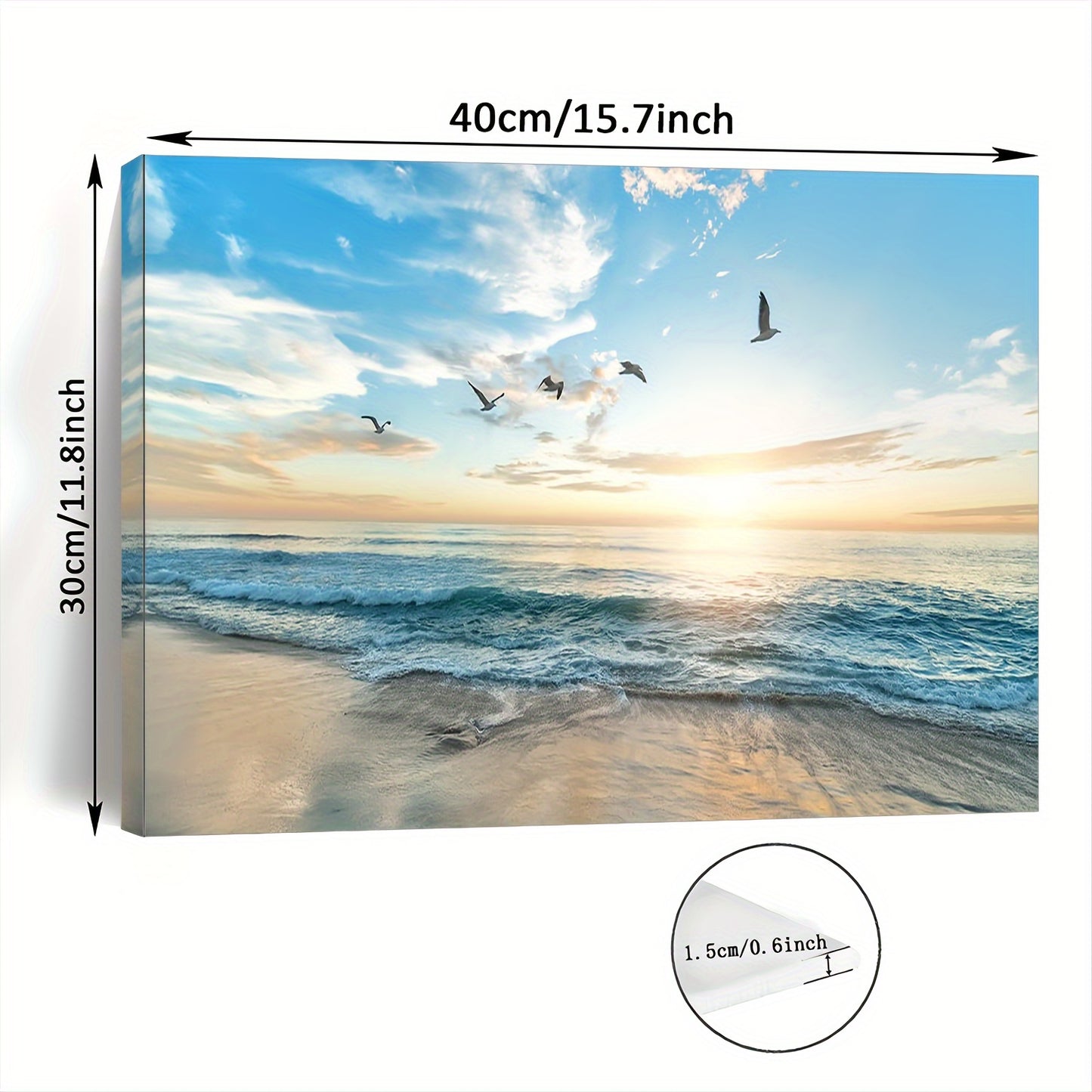 Ocean Beach Sunset Canvas Wall Art - 11.8"x15.7" Wooden Framed Print for Living Room, Bedroom, Kitchen & Office Decor - Perfect Christmas Gift, Canvas Painting, Home, for Her Him, Perfect for Room Decor