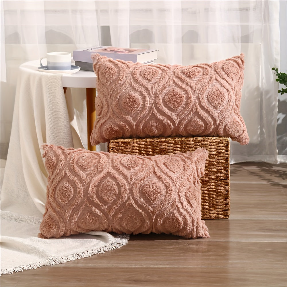 2pcs Boho Chic 18x18 Inch Throw Pillow Covers - Luxurious Soft Plush Faux Fleece with Geometric Quilted Pattern, Zip Closure - Machine Washable for Couch, Sofa, Bedroom Decor, Throw Pillows for Couch