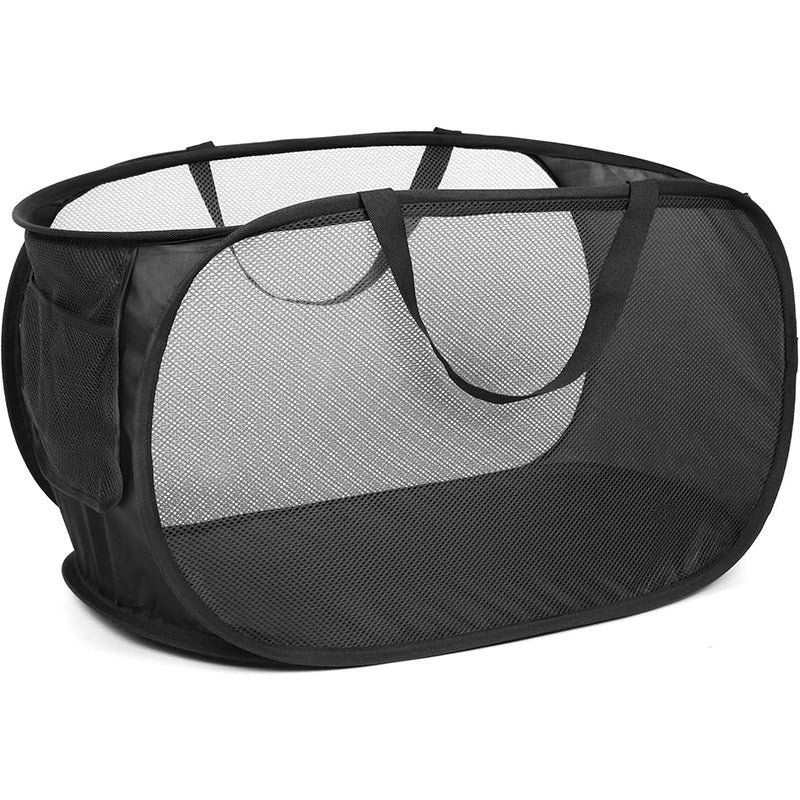 Upgraded Reinforced Portable Dirty Clothes Basket & Hollow Toy Storage Basket - Featuring a Sturdy Mesh Pop-Up Laundry Basket with Side Pockets, Suitable for Laundry Rooms, Bathrooms, Kids' Rooms, Dorms, or Travel.