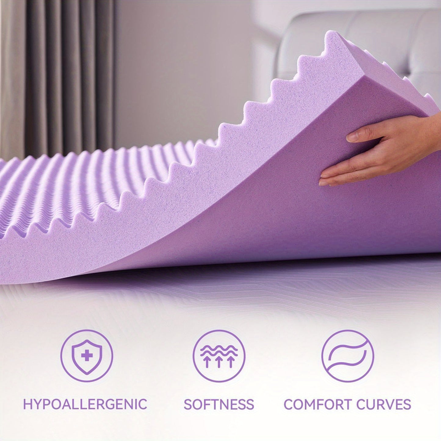 2 Inch/3 Inch Cooling Gel Memory Foam Mattress Topper - Ventilated Breathable Design, Purple, Fits All Mattresses, Multiple Sizes for Home, Hotel & Guest Room Use, Durable Comfort Layer for Enhanced Sleep Quality, Home Beddin