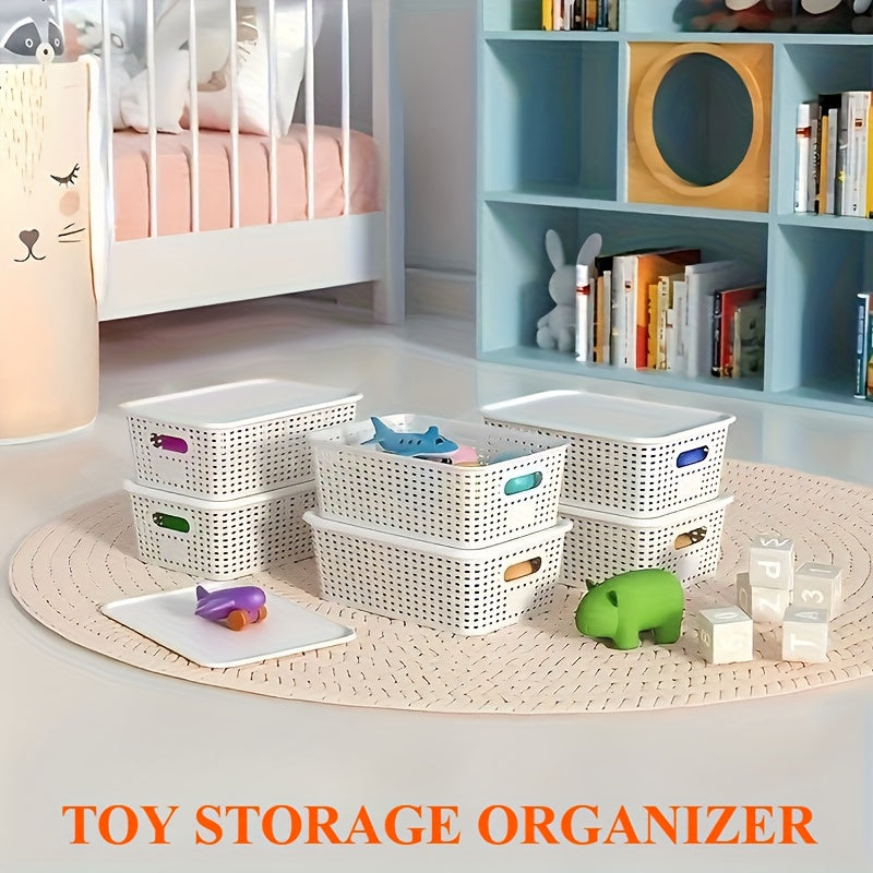 6pcs Stackable Plastic Storage Bins with Lids - Durable Gray Organizer Baskets for Home, Office, and Classroom - Multi-Purpose Shelf Bins, 10.2x7.2x4.1 Inches, Home Organization | Sleek Storage Solution | Stackable Bins