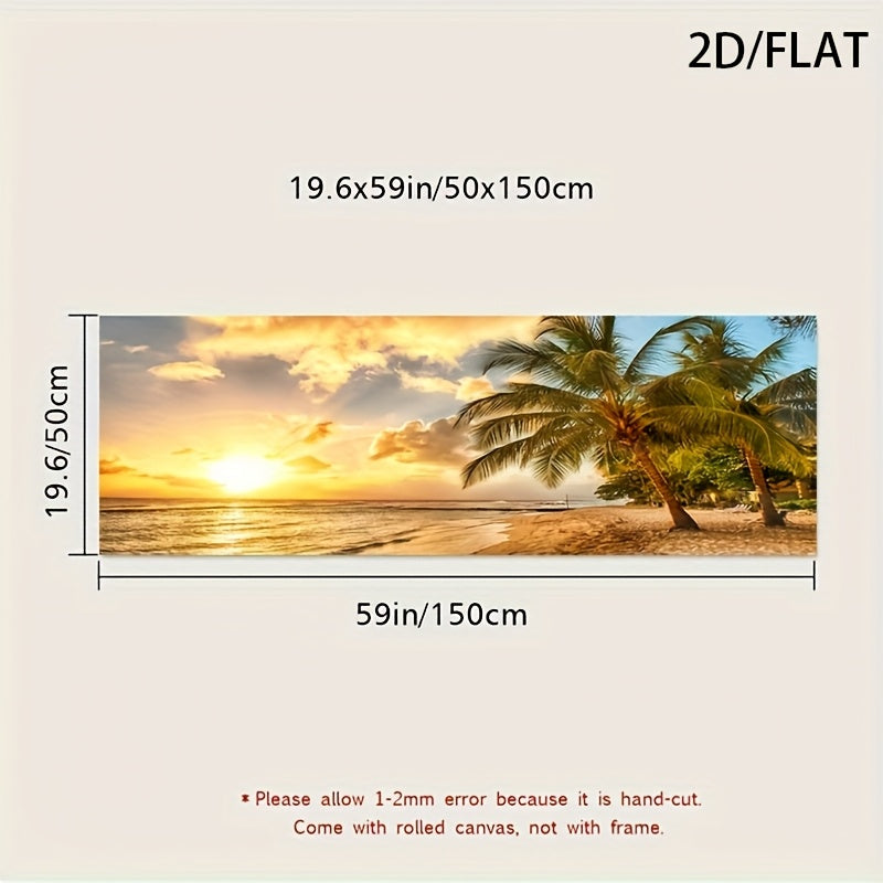 2D Flat, 1pc Modern Tropical Beach Sunset Canvas Wall Art - Large Palm Tree & Ocean View Poster, Frameless Indoor Living Room Decor, Vibrant Palm Tree Decor, 2D Flat