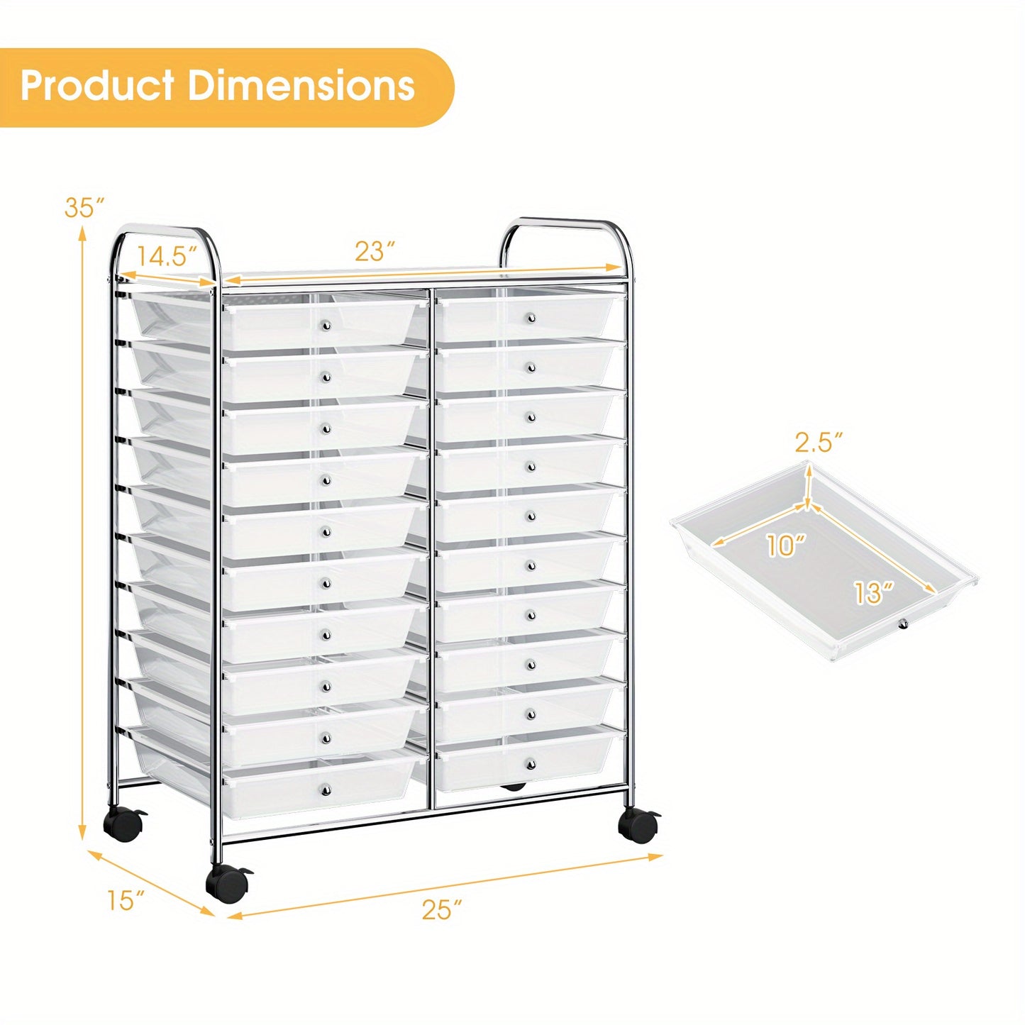 Lifezeal 20 Drawers Rolling Cart Storage Scrapbook Paper Studio Organizer Bins Clear