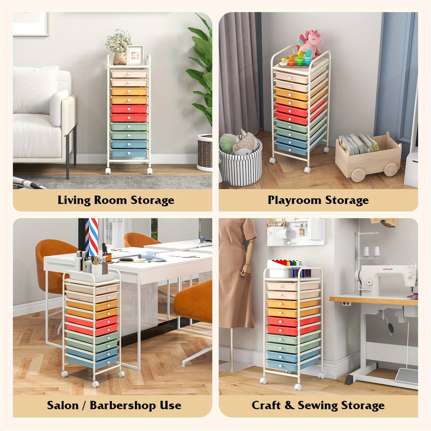 Safstar 10 Drawer Rolling Storage Cart Scrapbook Paper Office School Organizer Macaron
