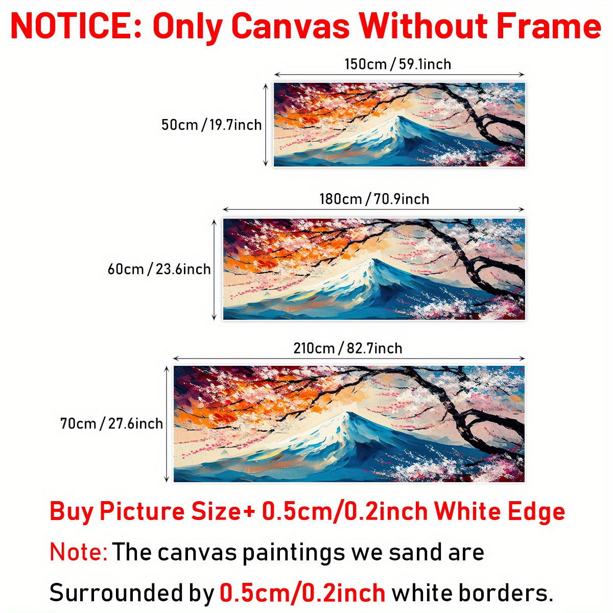 1pc Fuji Mountain & Sakura Cherry Blossom Canvas Wall Art - Vibrant Landscape Painting in Blue, Orange & Pink | Modern Home Decor for Living Room, Bedroom, Office | Waterproof, Odor-Free Fabric Print | Frameless Artwork, Perf