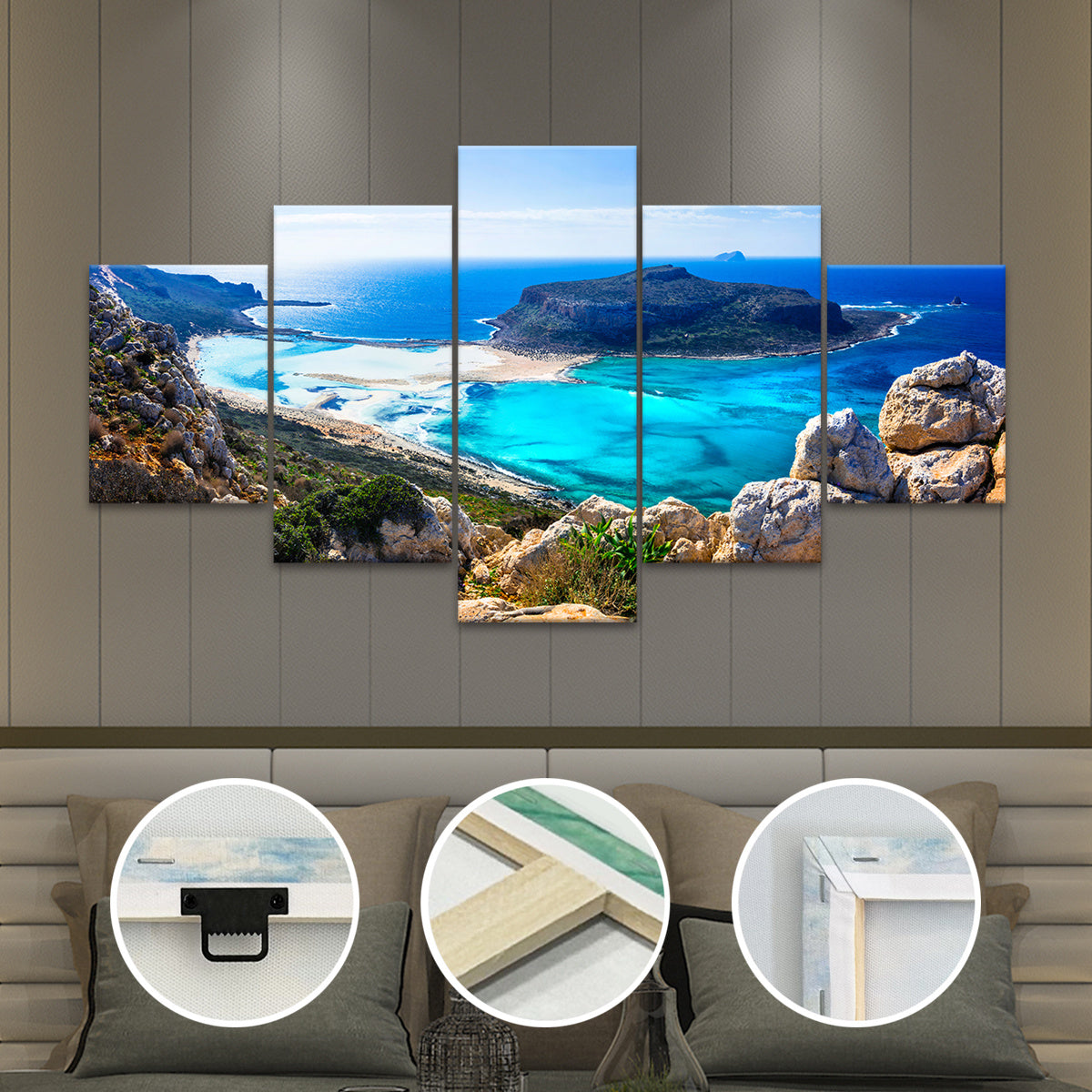 5pcs Classic Landscape Coastal View Canvas Wall Art Set, Wood Framed, Wrapped Canvas, Waterproof, Odorless, with Artwork for Home, Living Room, Bedroom, Office, Restaurant, Bar Decor