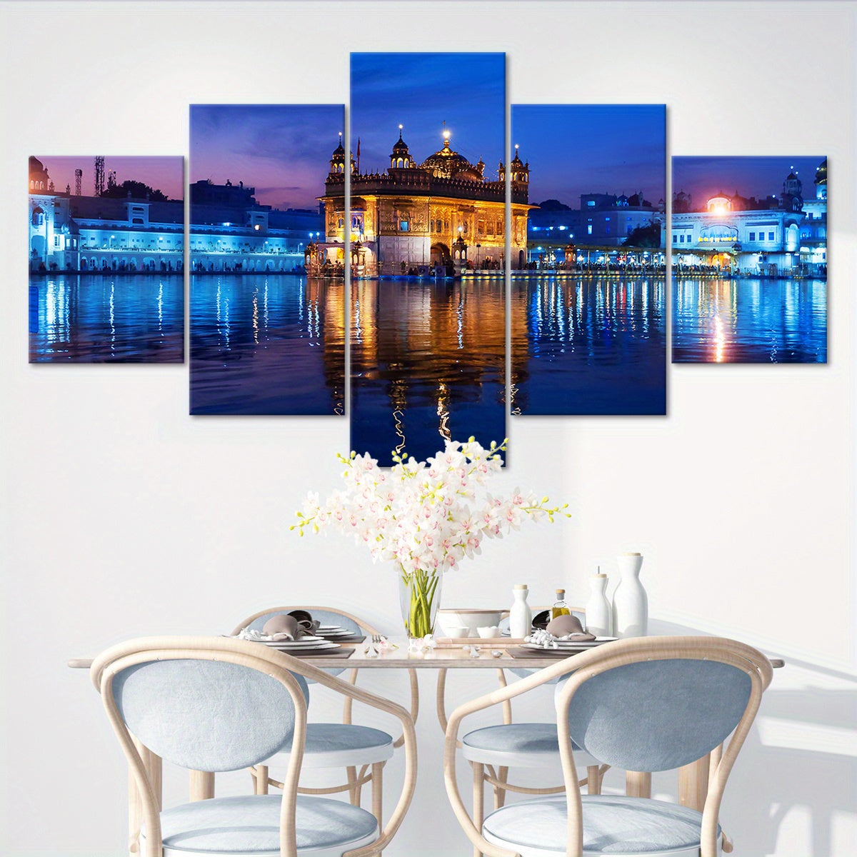 5pcs Wooden Framed Famous Architectural Scenery India Amritsar Golden Temple Canvas, Fashion Poster, Art for Home Decoration, Pattern Wall Art Decor, for Living Room, Bedroom, Office, Restaurant, Bar Wall Decor, Waterproof, P