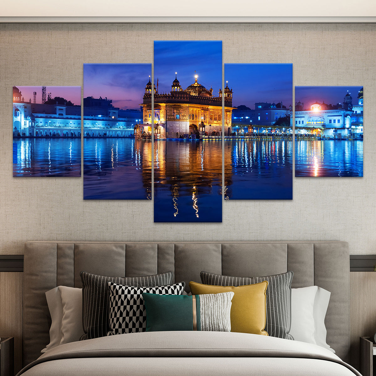 5pcs Wooden Framed Famous Architectural Scenery India Amritsar Golden Temple Canvas, Fashion Poster, Art for Home Decoration, Pattern Wall Art Decor, for Living Room, Bedroom, Office, Restaurant, Bar Wall Decor, Waterproof, P