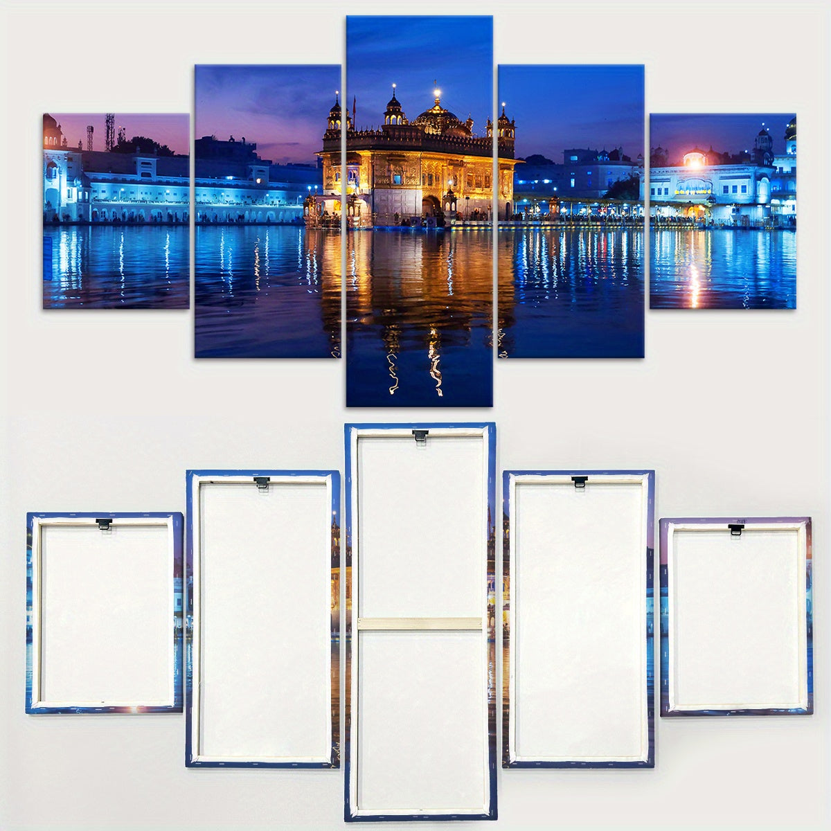 5pcs Wooden Framed Famous Architectural Scenery India Amritsar Golden Temple Canvas, Fashion Poster, Art for Home Decoration, Pattern Wall Art Decor, for Living Room, Bedroom, Office, Restaurant, Bar Wall Decor, Waterproof, P