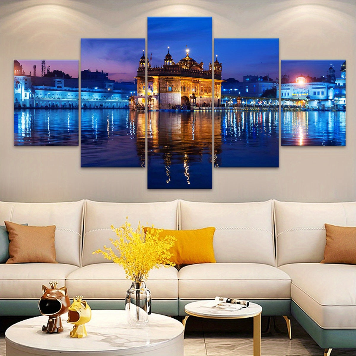 5pcs Wooden Framed Famous Architectural Scenery India Amritsar Golden Temple Canvas, Fashion Poster, Art for Home Decoration, Pattern Wall Art Decor, for Living Room, Bedroom, Office, Restaurant, Bar Wall Decor, Waterproof, P