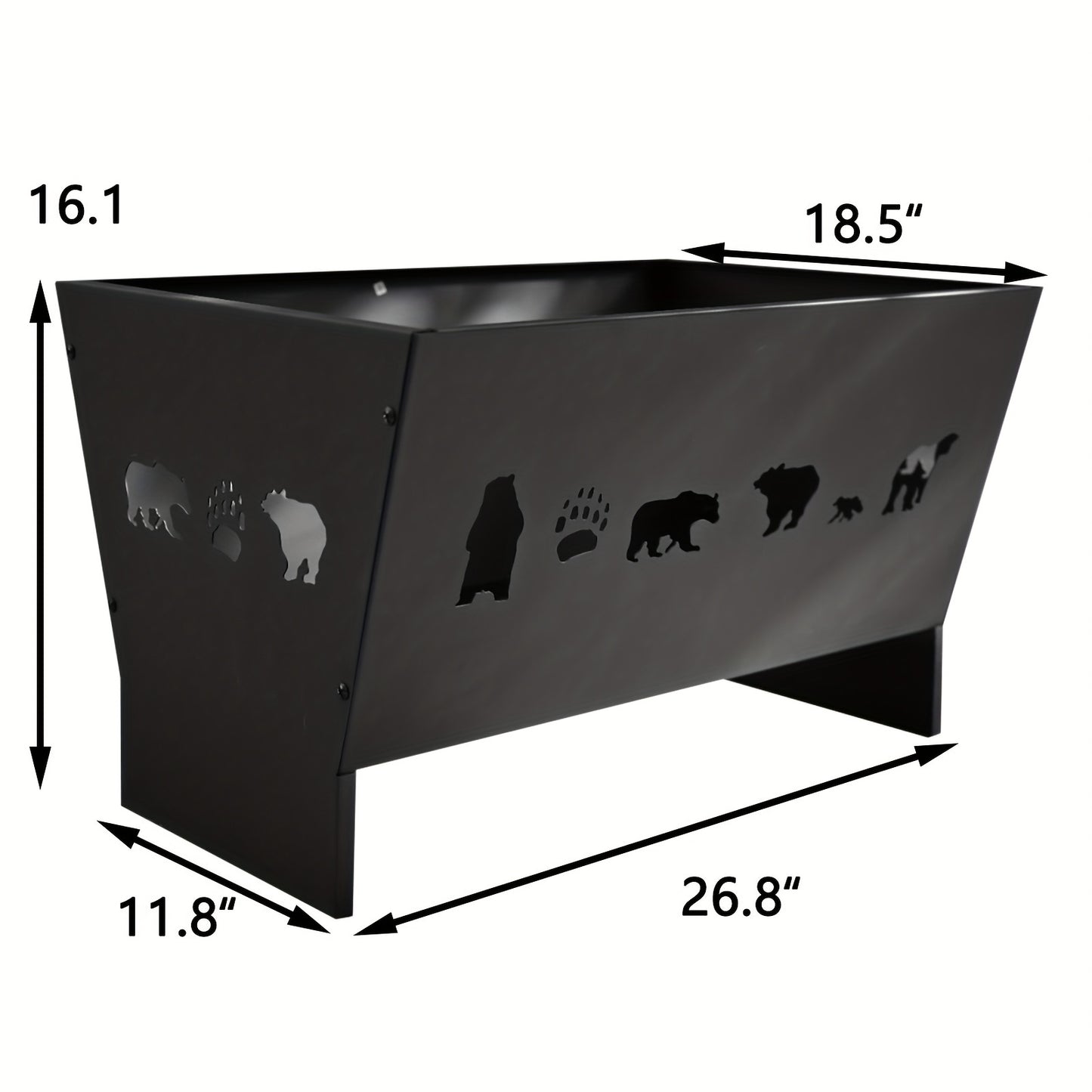 Spacious 26" High Steel Fire Pit with Wildlife Silhouettes - Rectangular Wood Burning Outdoor Fireplace, Mesh Screen Cover Included - Perfect for Patio, Backyard, Garden, Beach & Camping, Fire Pit Accessories