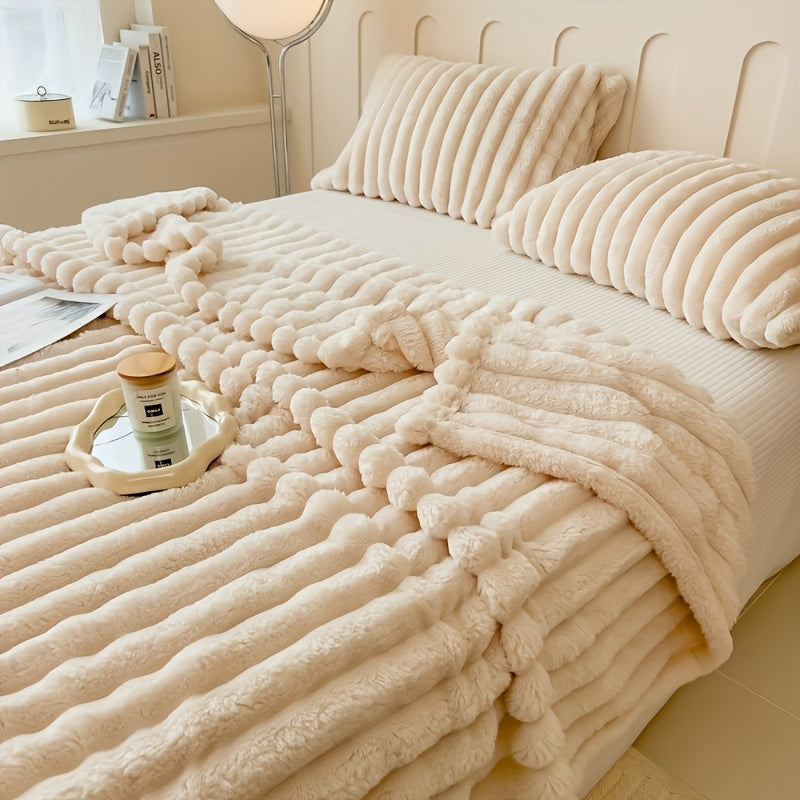 Luxury Faux Rabbit Fur & Sherpa Throw Blanket - Ultra Soft Double-Sided 380GSM Weighted Blanket for Bedroom, Living Room & Camping, Machine Washable All-Season Heating Cover with Gift Box, Hypoallergenic Cozy Home Decor for A