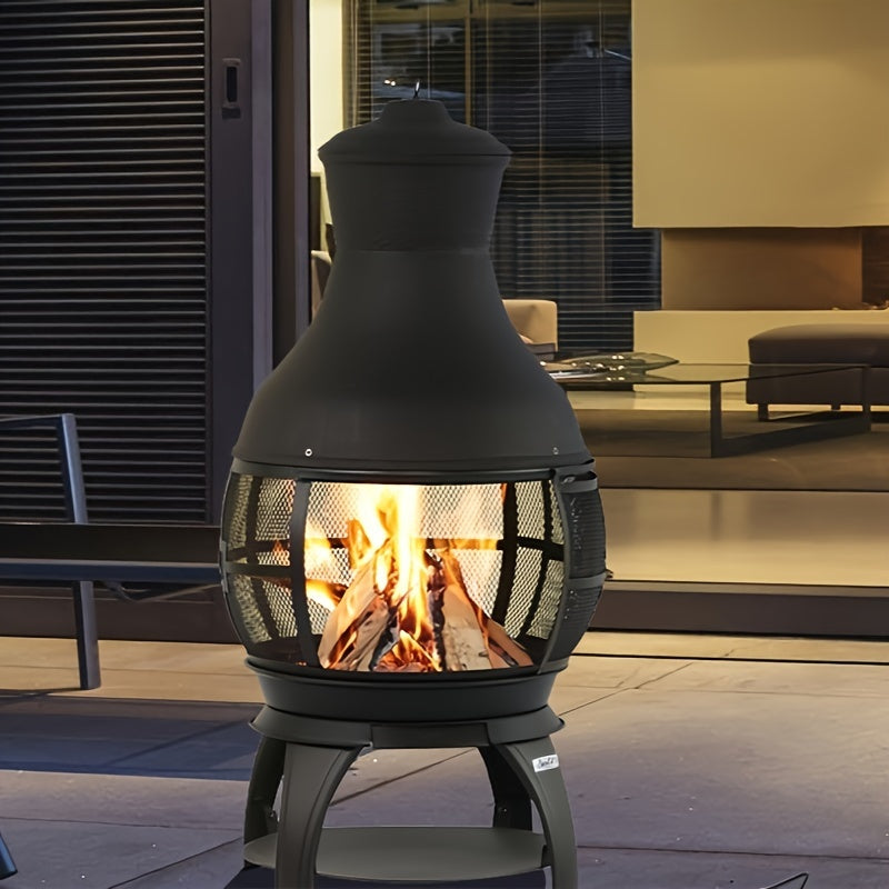 BALI OUTDOORS Wood Burning Fire Pits Chimenea Outdoor Fireplace Wooden Firepit, Brown-Black