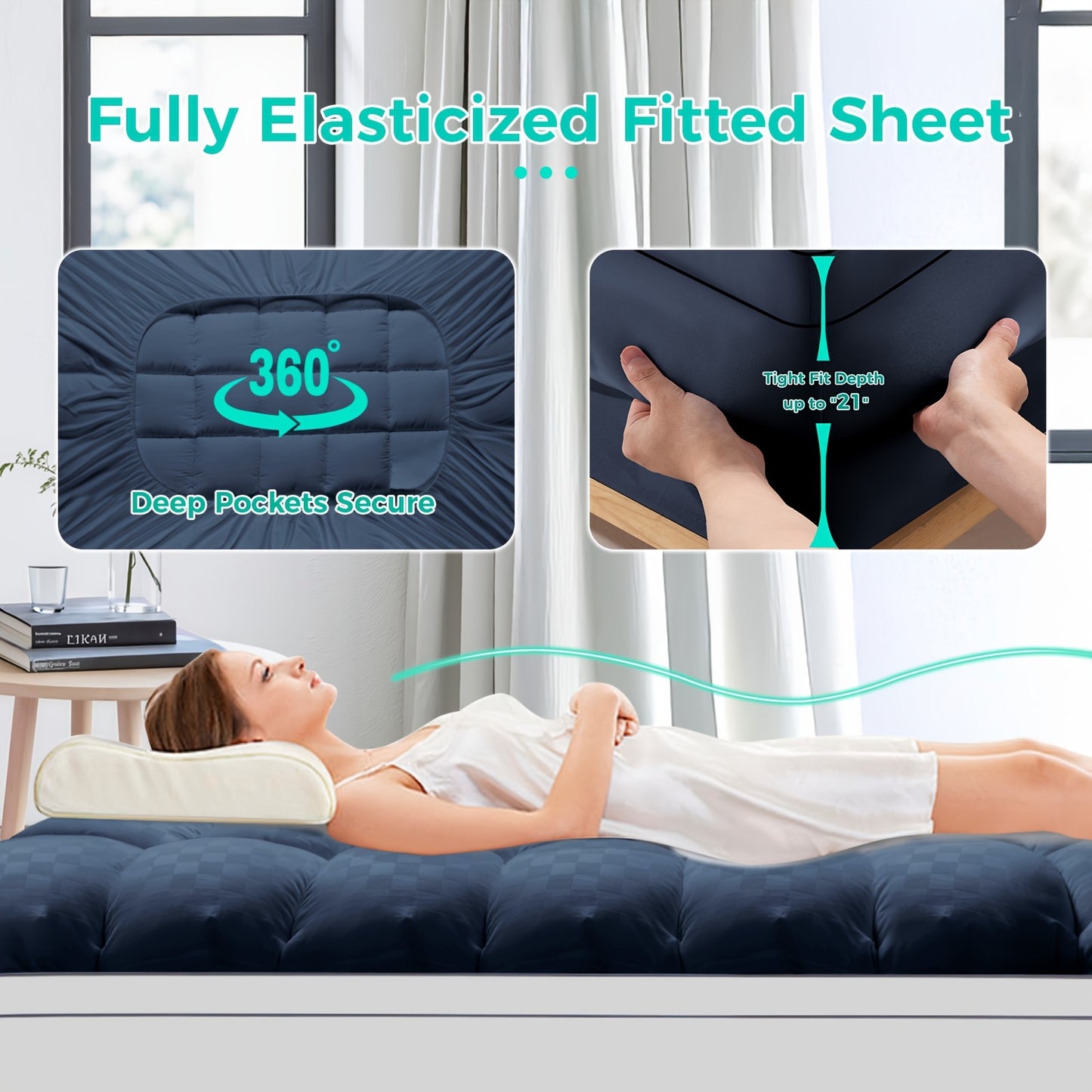 1500GSM Ultra - Thick Microfiber Checkered Mattress Topper & Protector - Deep Pockets, 21.7D Tight Fit, Soft Down - Alternative Fill, Machine Washable, Single Mattress Cover, Futon Mattress Cover, Super King Mattress Protecto