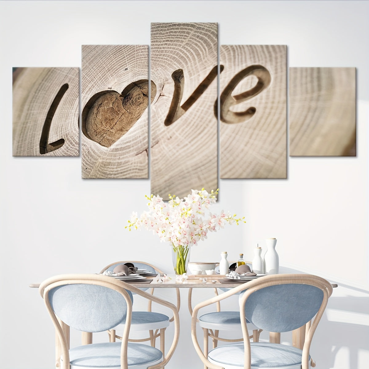 5pcs Love Tree Ring Canvas Art Set - Modern Wood Engraved Wall Decor, Waterproof & Odorless, Ideal for Bedroom, Living Room, Kitchen, Dorm - Perfect Gift for Family & Friends, Living Room Art|Modern Wall Art|Waterproof Print,