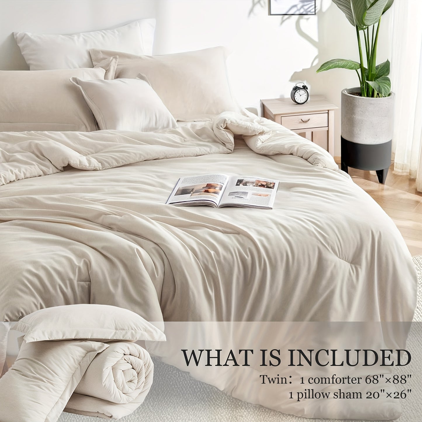Twin/Full/Queen/King Size Comforter Set - 3pcs Beige Bedding Set for All Seasons, Light Luxury And Minimalist Style Design Bed in a Bag with 1 Comforter, 2 Pillowcases, Perfect Gift for Family And Friend