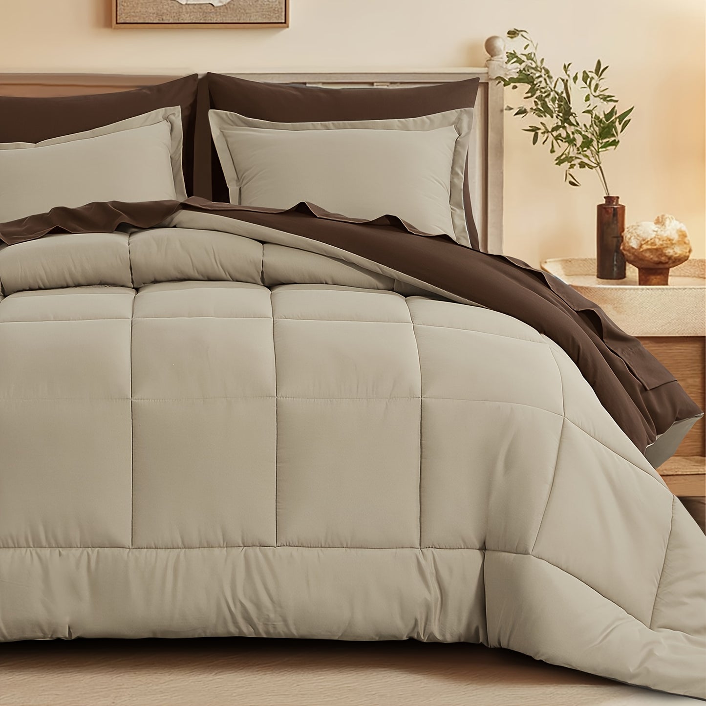 7pcs Ultra-Soft Bed In A Bag, Down Alternative Bedding Sets with All Season Quilted Comforter, Flat Sheet, Fitted Sheet, Pillowcases - Gifts for The Family And Friends, RUIKASI, Machine Washable, Polyester 100, Acrylic 15, Sa