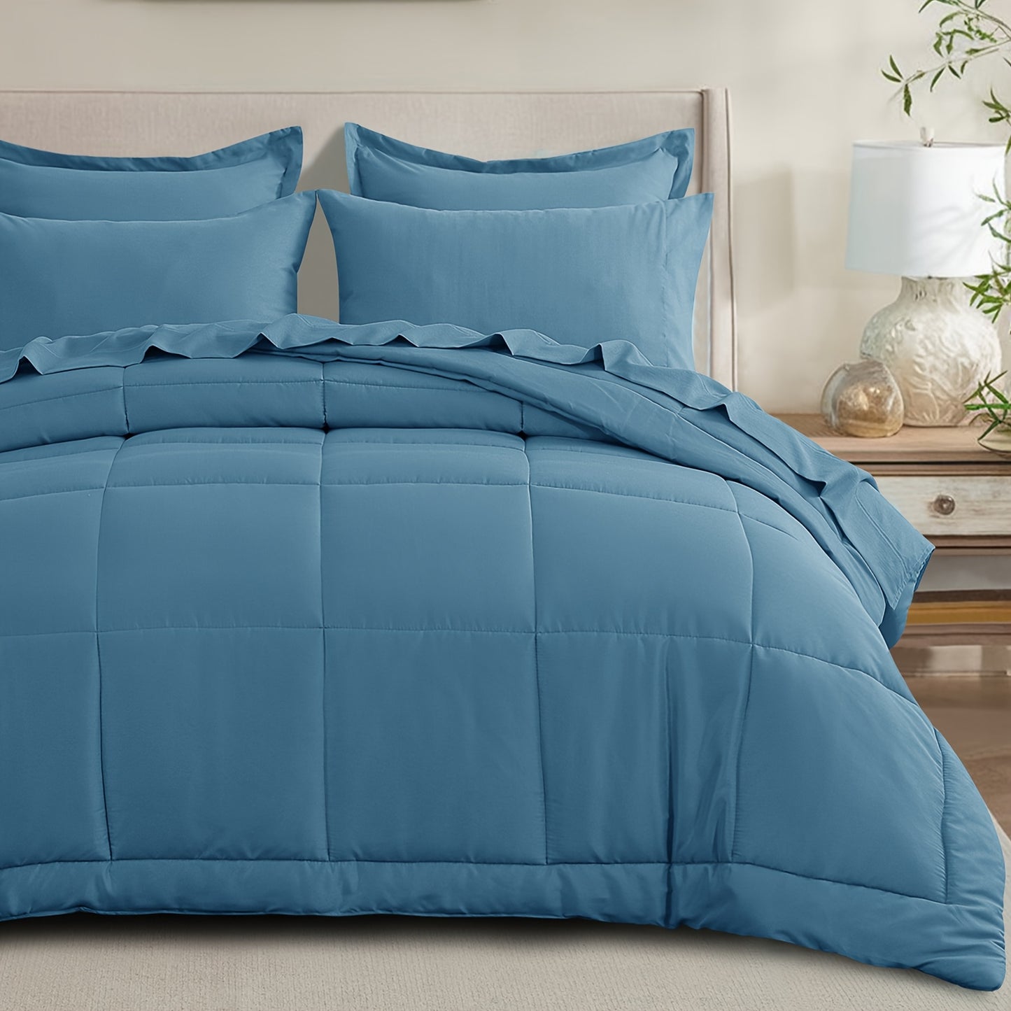 7pcs Ultra-Soft Bed In A Bag, Down Alternative Bedding Sets with All Season Quilted Comforter, Flat Sheet, Fitted Sheet, Pillowcases - Gifts for The Family And Friends, RUIKASI, Machine Washable, Polyester 100, Acrylic 15, Sa