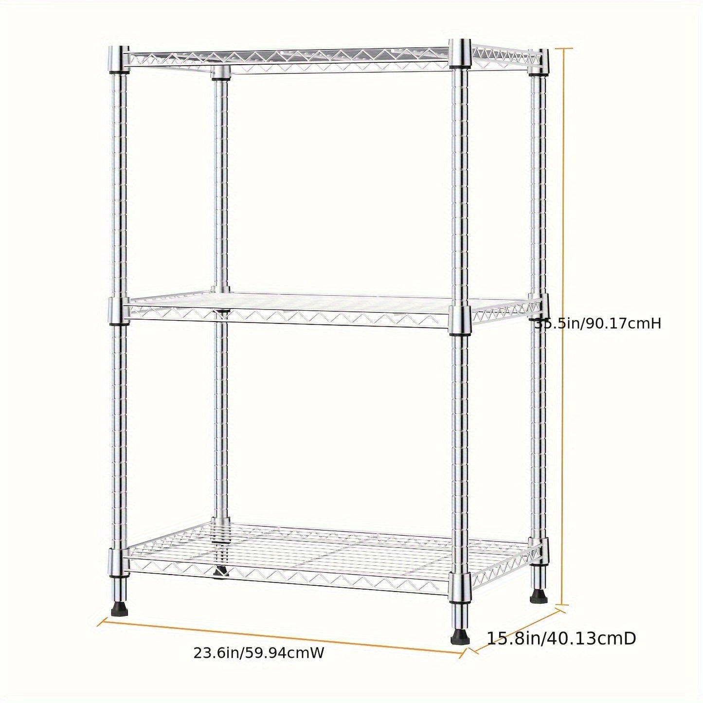 Chrome Steel 3-Tier Adjustable Metal Storage Wire Rack (15.75"D X 23.62"W X 35.51"H) for Home, Kitchen, Office, Garage, Bookshelf, Vanity, Side Table, Shoe Storage Cabinet, Mailbox Shelf, Home & Room Decor, Furniture