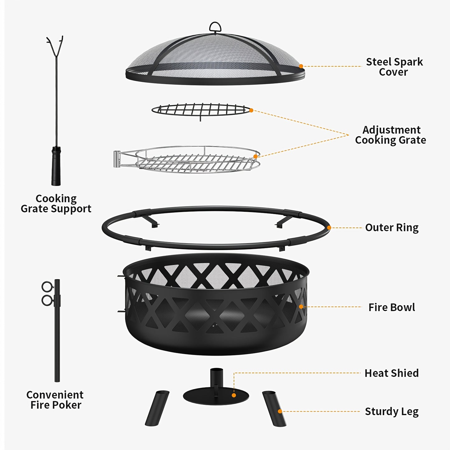 30" 2-in-1 Fire Pit with Metal BBQ Grill & Spark Screen - Durable Zinc Alloy Outdoor Fire Pit for Patio, Backyard, and Garden Use - Black Wood Burning Design with Handles for Easy Handling
