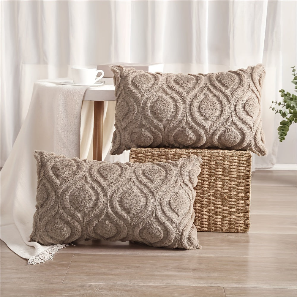 2pcs Boho Chic 18x18 Inch Throw Pillow Covers - Luxurious Soft Plush Faux Fleece with Geometric Quilted Pattern, Zip Closure - Machine Washable for Couch, Sofa, Bedroom Decor, Throw Pillows for Couch