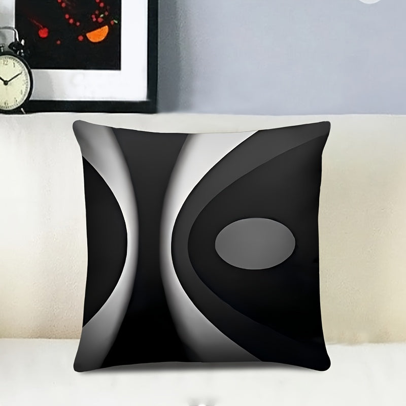 Set Of 4 Black Throw Pillow Covers Modern Abstract Grey Stripes Gray White Acrylic Bold Decorative Pillow Cases, Cozy Washable Polyester Cushion Covers For Home Decor Square 17.7x17.7 Inches Pillowcases (Pillow Insert Not Inc