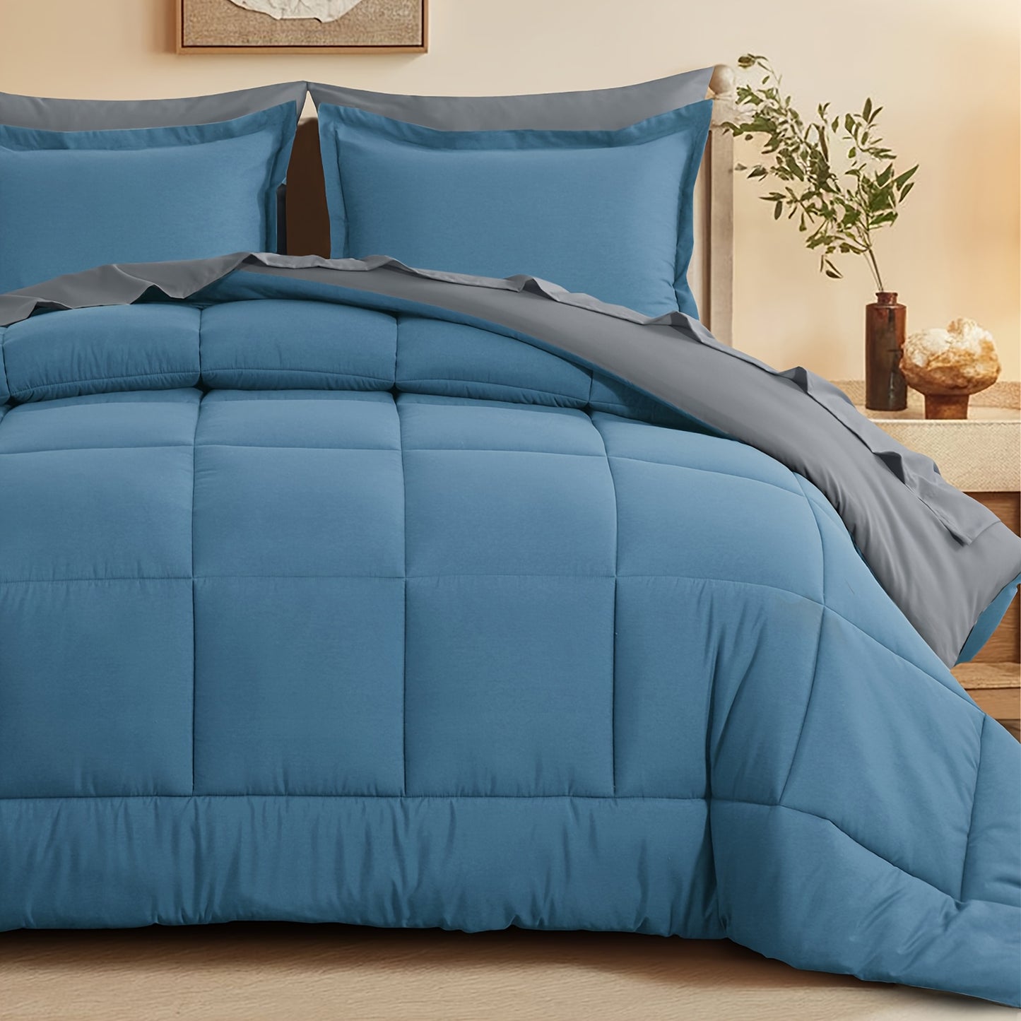 7pcs Ultra-Soft Bed In A Bag, Down Alternative Bedding Sets with All Season Quilted Comforter, Flat Sheet, Fitted Sheet, Pillowcases - Gifts for The Family And Friends, RUIKASI, Machine Washable, Polyester 100, Acrylic 15, Sa