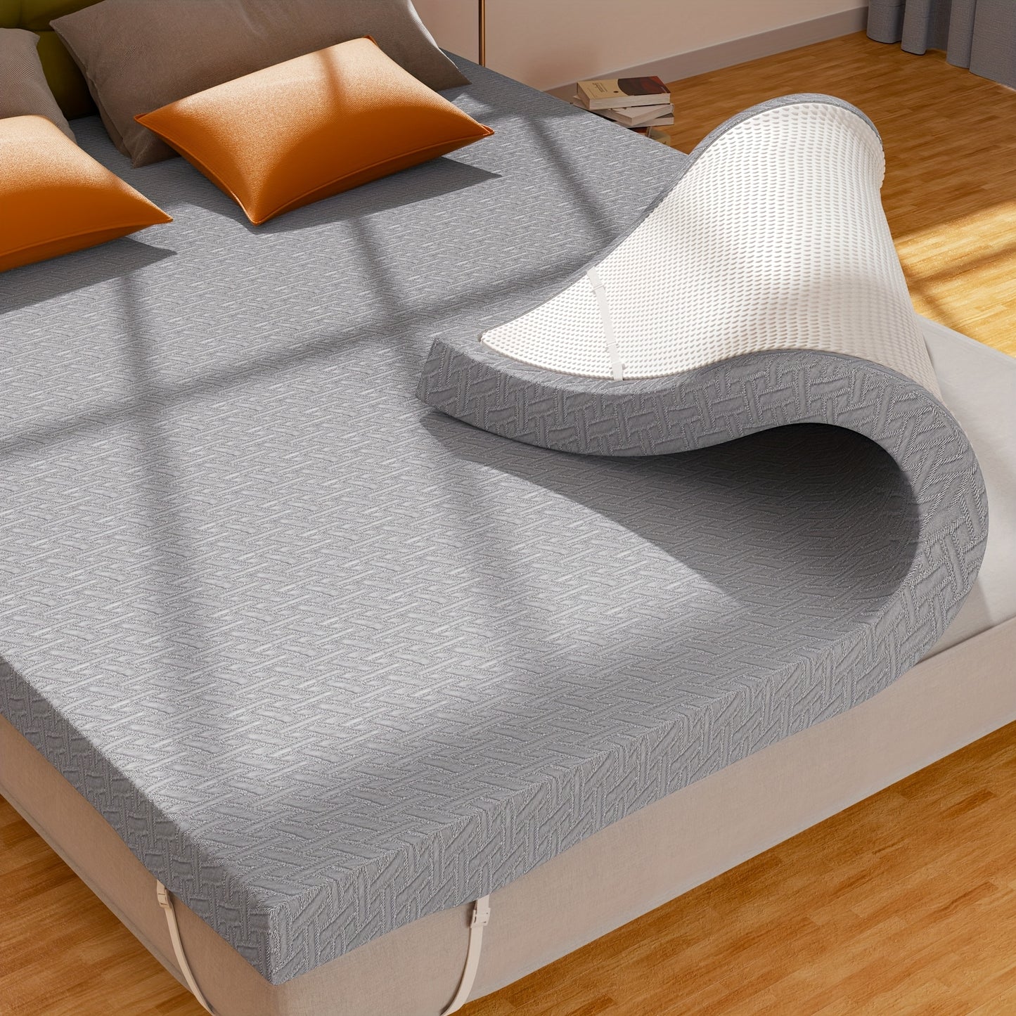Foldable Thickened Quilted Latex Layer High Resilience Zero Pressure Mattress Topper with Memory High Resilience Latex, 3D Edge Support, Knitted Breathable Non-slip Pad