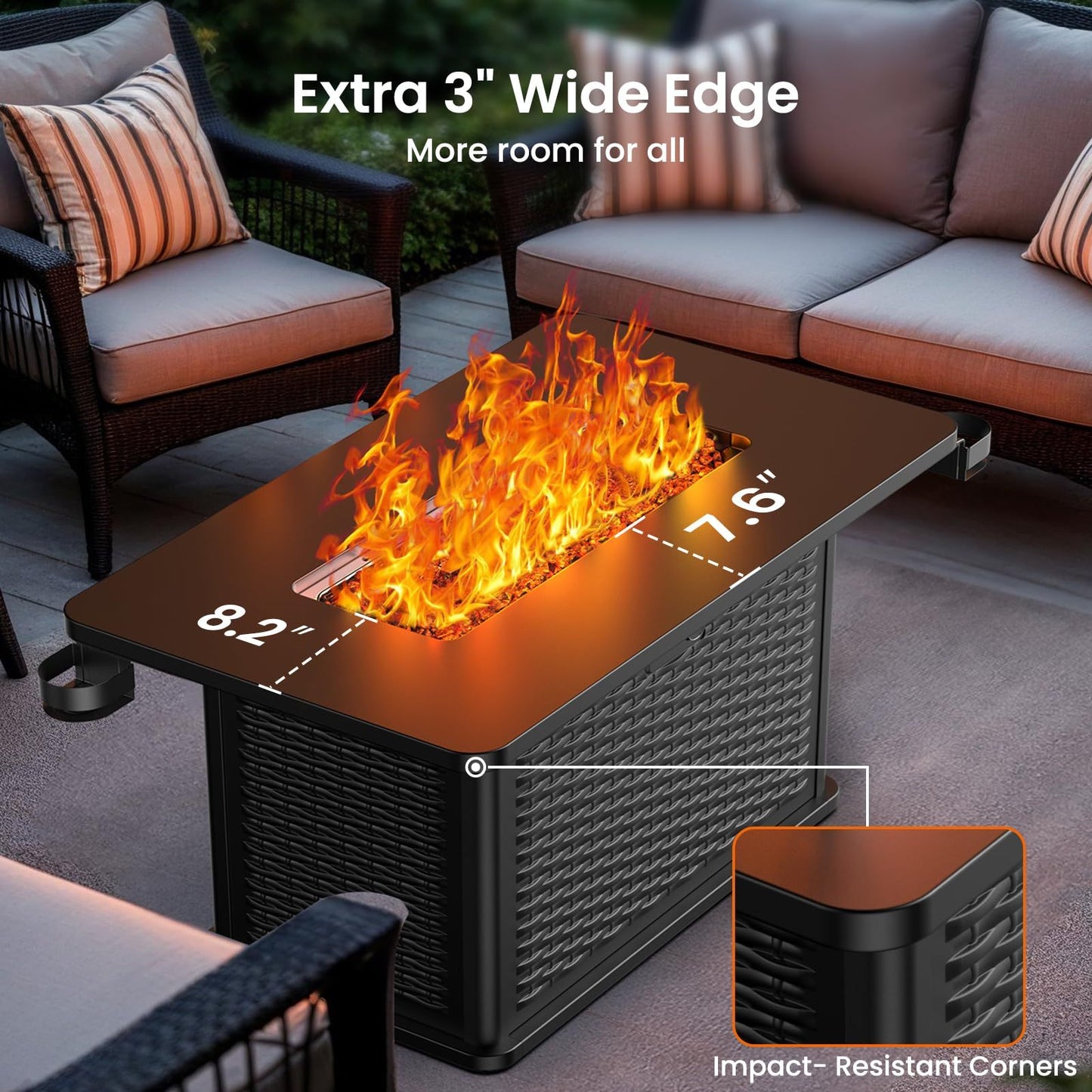 AMADA HOMEFURNISHING 43" Outdoor Dining Table with Fire Pit | 60, 000 BTU Propane Gas Fire Pit Table, Waterproof Cover, Removable Lid & Cup Holders | Patio, Backyard, Garden Seating Furniture