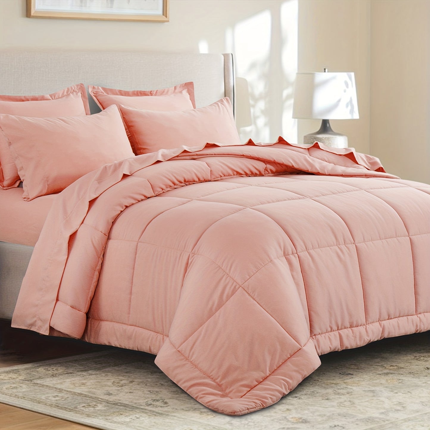 7pcs Ultra-Soft Bed In A Bag, Down Alternative Bedding Sets with All Season Quilted Comforter, Flat Sheet, Fitted Sheet, Pillowcases - Gifts for The Family And Friends, RUIKASI, Machine Washable, Polyester 100, Acrylic 15, Sa