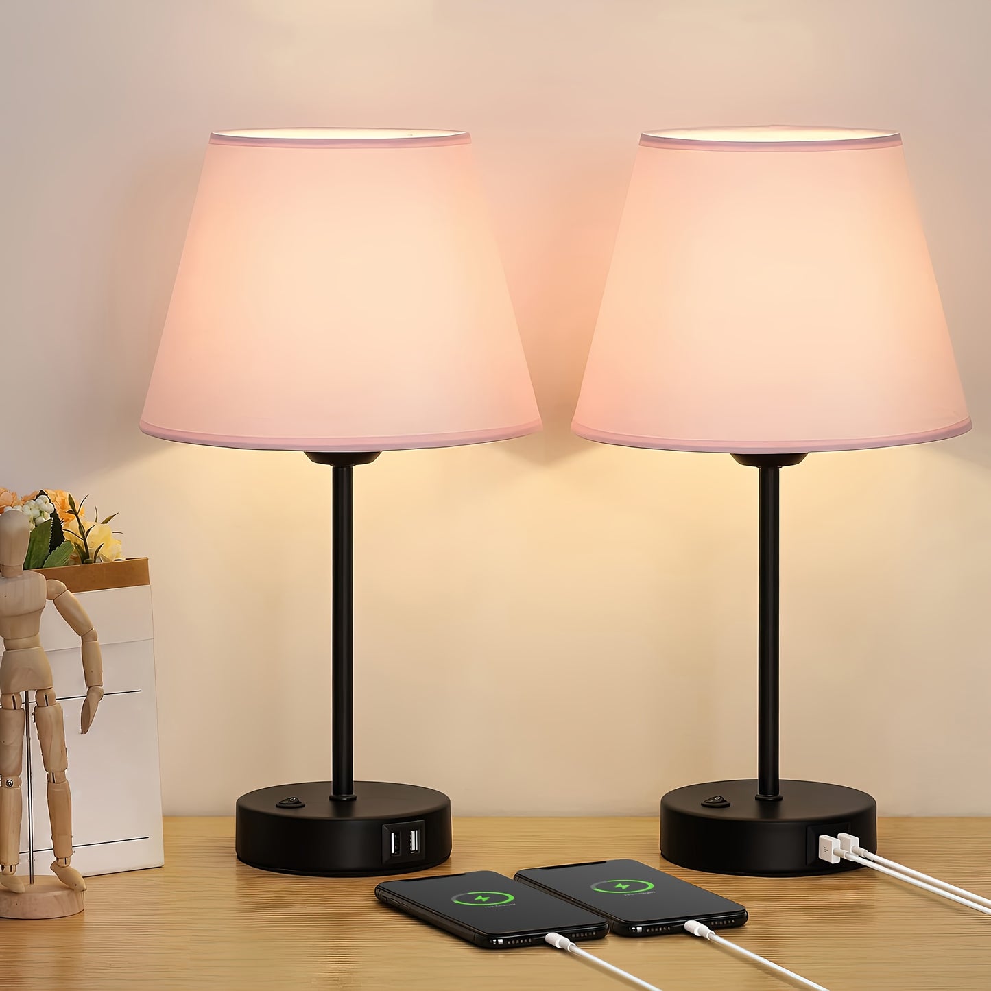 Table Lamps Set Of 2 with Dual USB Charging Ports, Modern Bedside Lamps Perfect for Bedroom, Living Room, Study Room