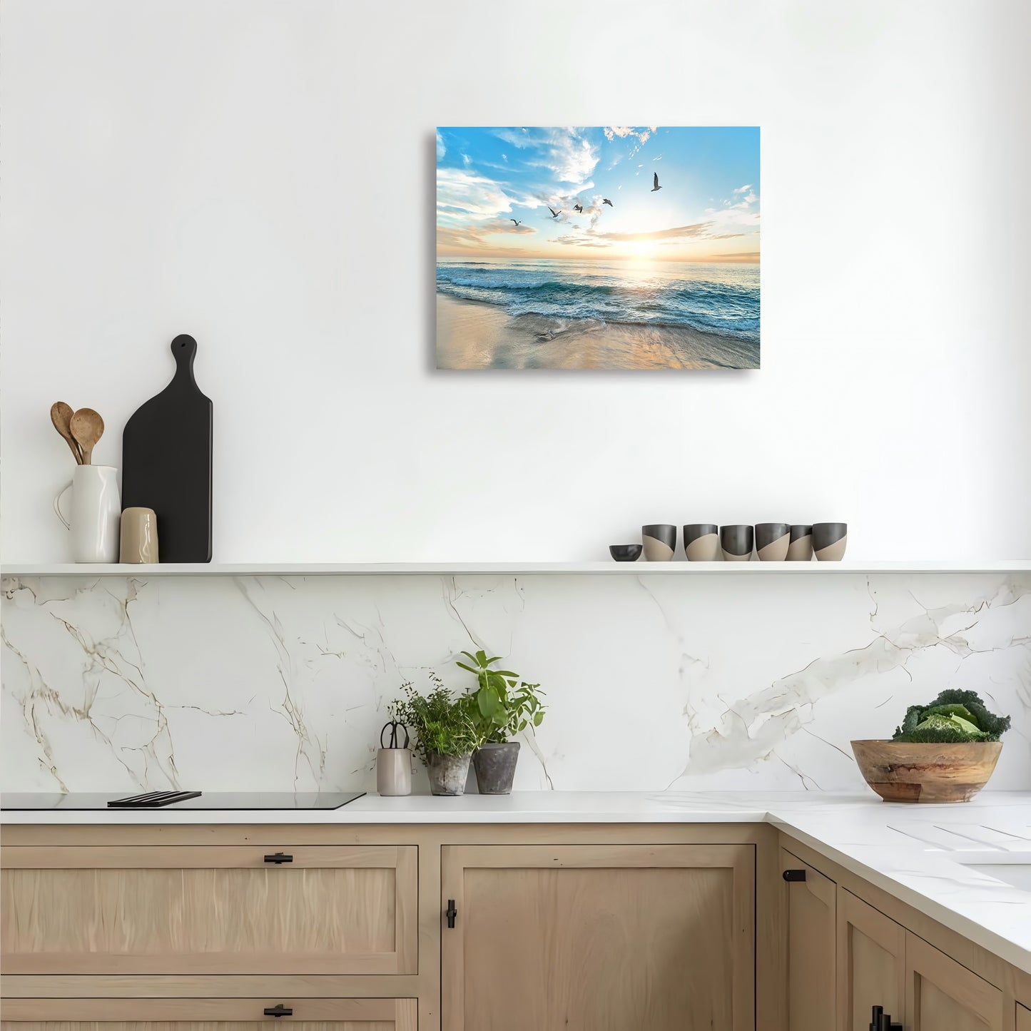 Ocean Beach Sunset Canvas Wall Art - 11.8"x15.7" Wooden Framed Print for Living Room, Bedroom, Kitchen & Office Decor - Perfect Christmas Gift, Canvas Painting, Home, for Her Him, Perfect for Room Decor