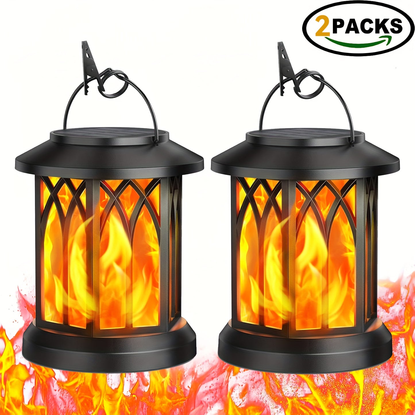 2pcs Solar Lantern Lights Outdoor, Upgraded Flickering Flame Effect,, Hanging Solar Powered Lanterns for Yard and Garden Decor, Black and Bronze, Outdoor Lights